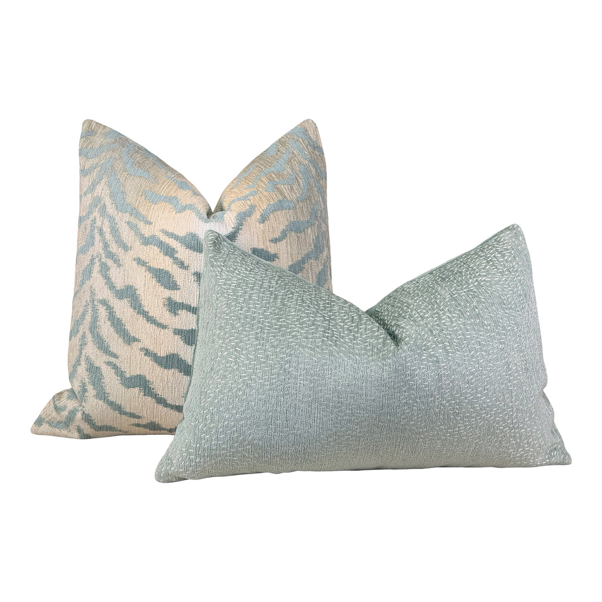 Tiger Stripes Woven Pillow -  Aqua Green, Beige