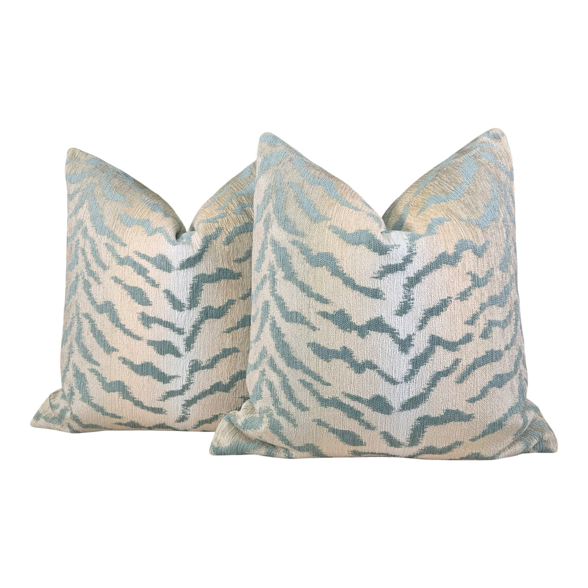 Tiger Stripes Woven Pillow -  Aqua Green, Beige