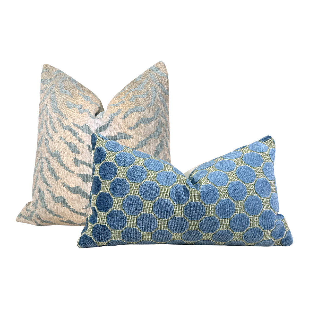 Tiger Stripes Woven Pillow -  Aqua Green, Beige