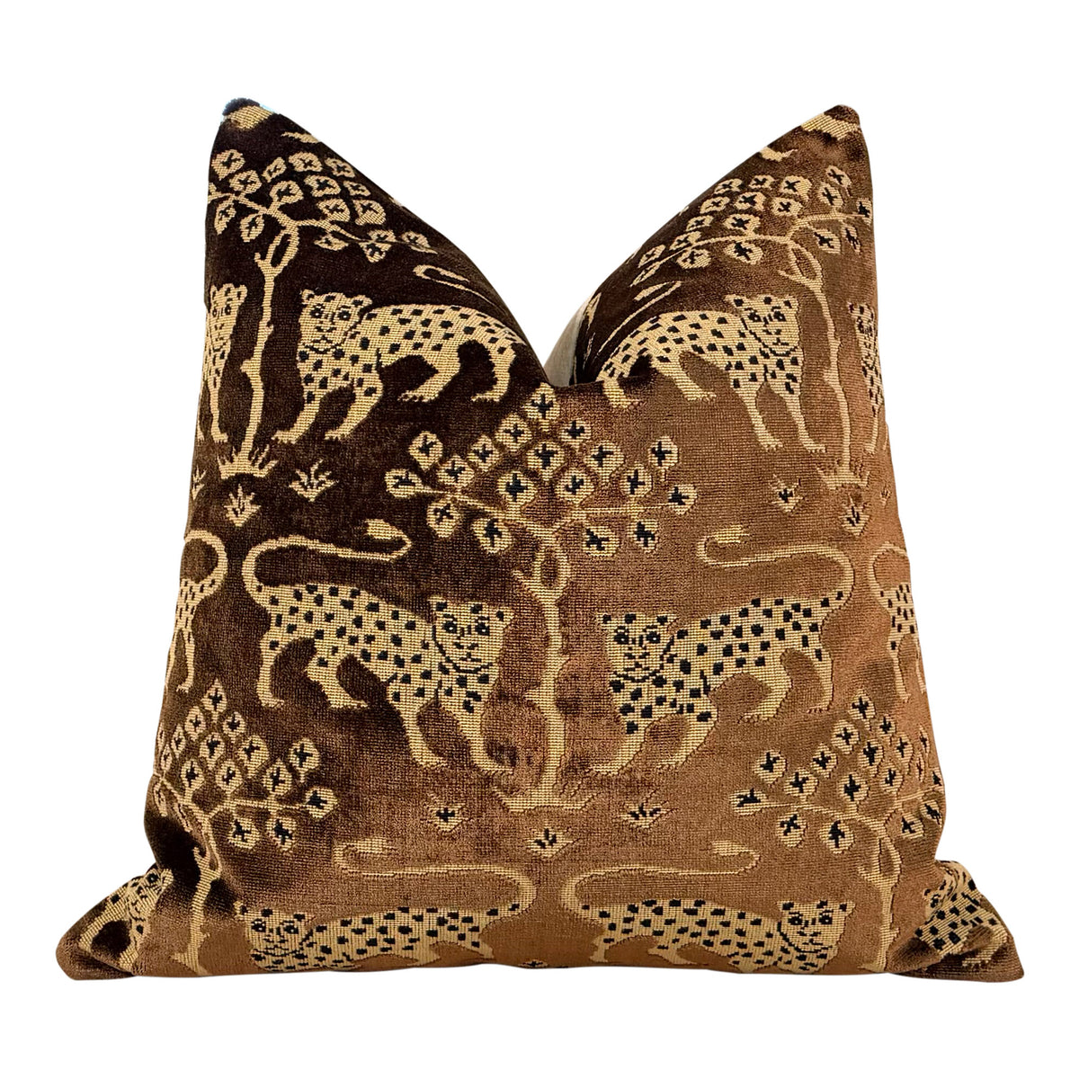 Schumacher Woodland Velvet Pillow - Sepia