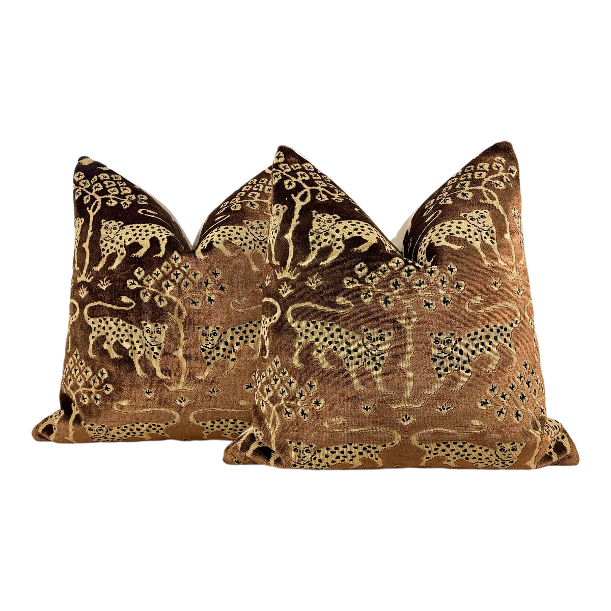 Schumacher Woodland Velvet Pillow - Sepia