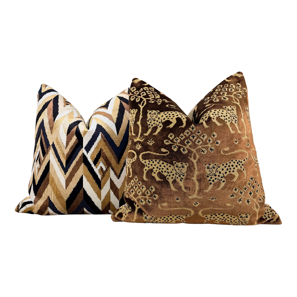 Schumacher Woodland Velvet Pillow - Sepia