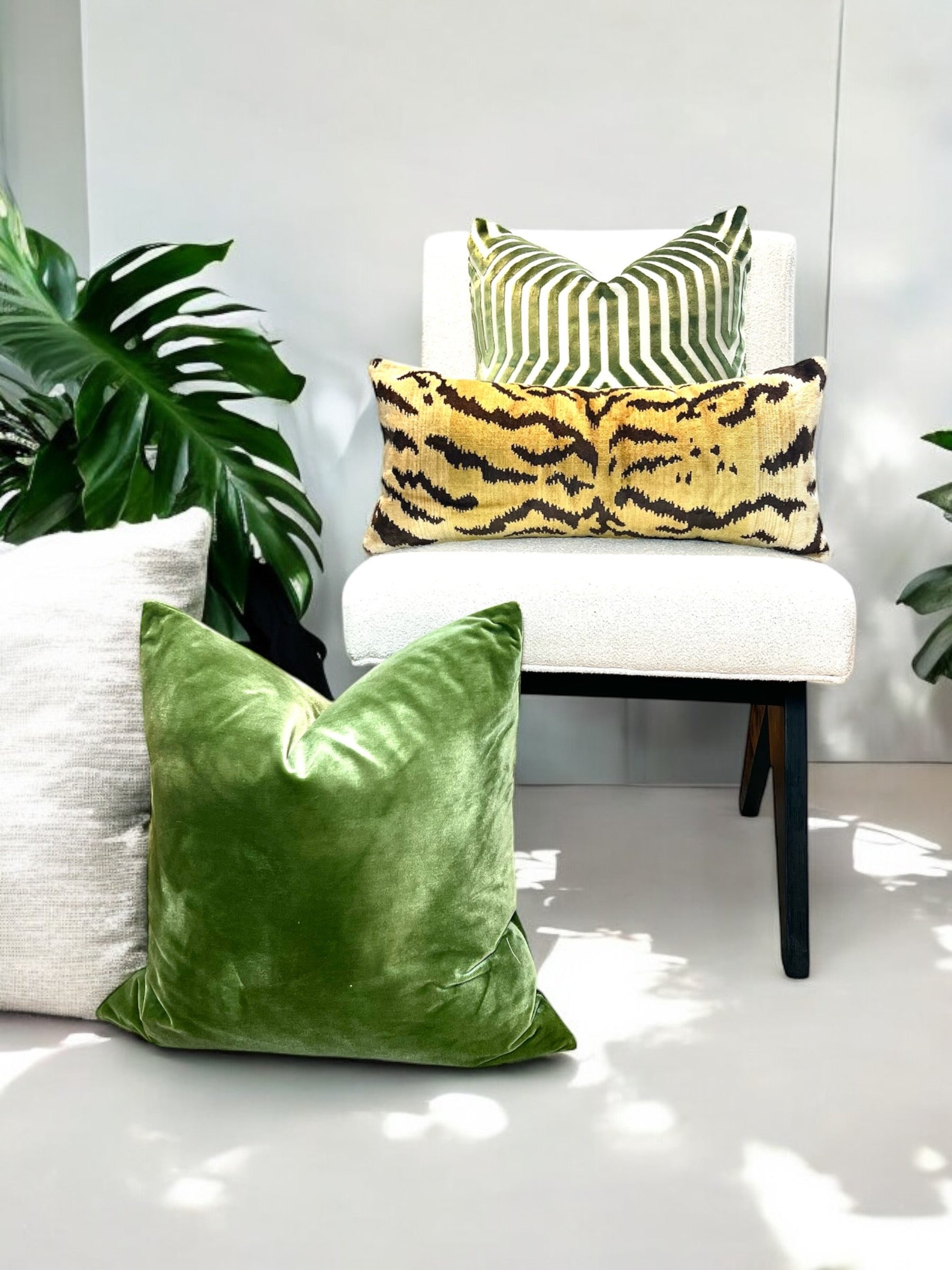 Schumacher Vanderbilt Velvet Pillow in Lettuce Green.