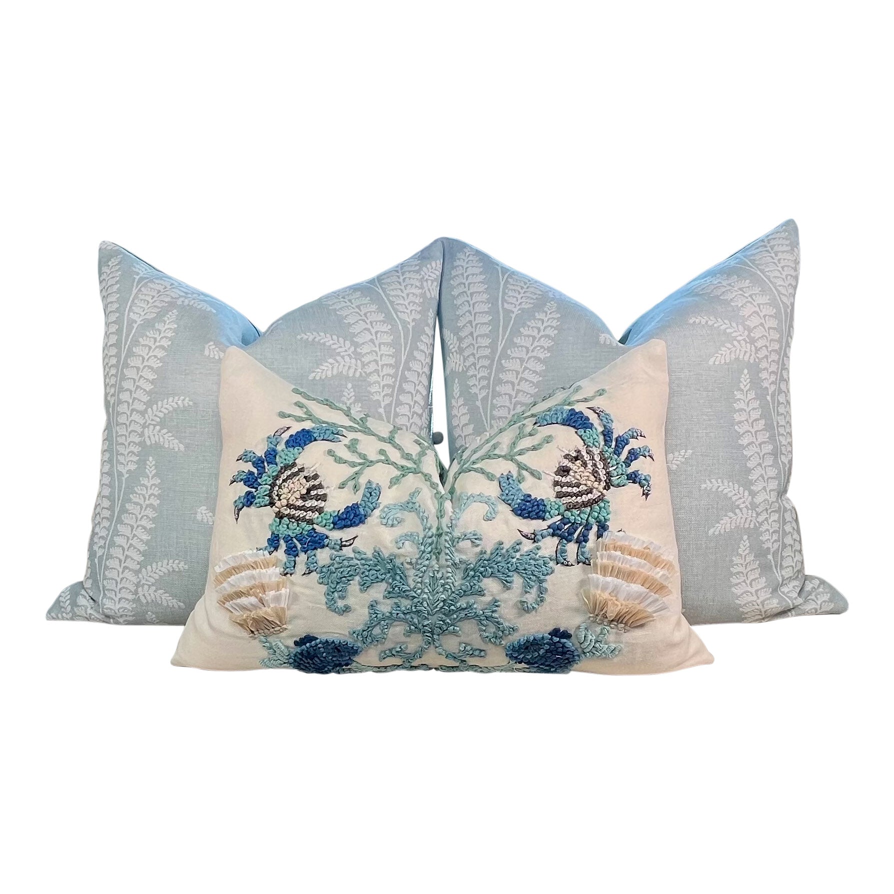 Schumacher Sea Life Embroidered Pillow in Seafoam
