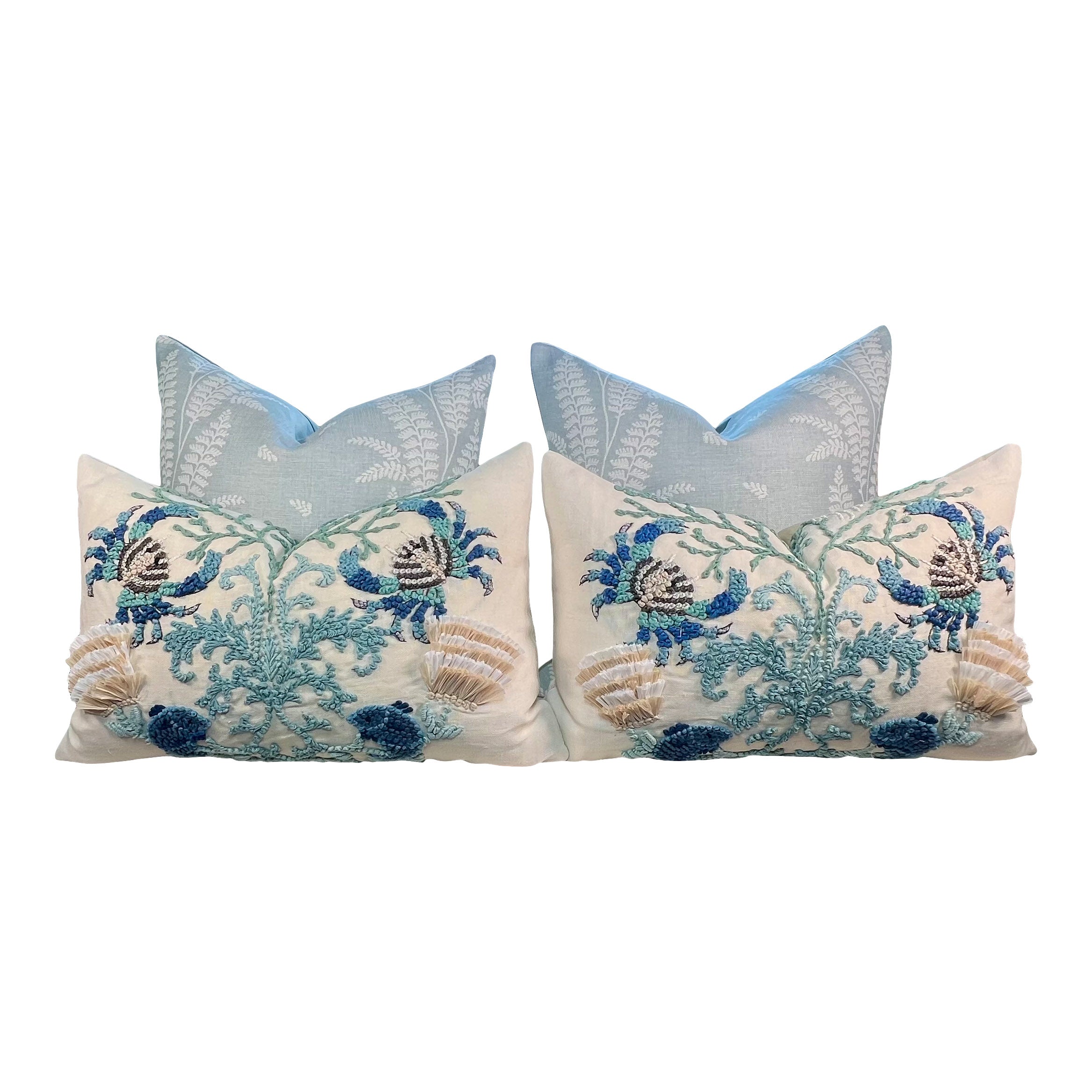 Schumacher Sea Life Embroidered Pillow in Seafoam