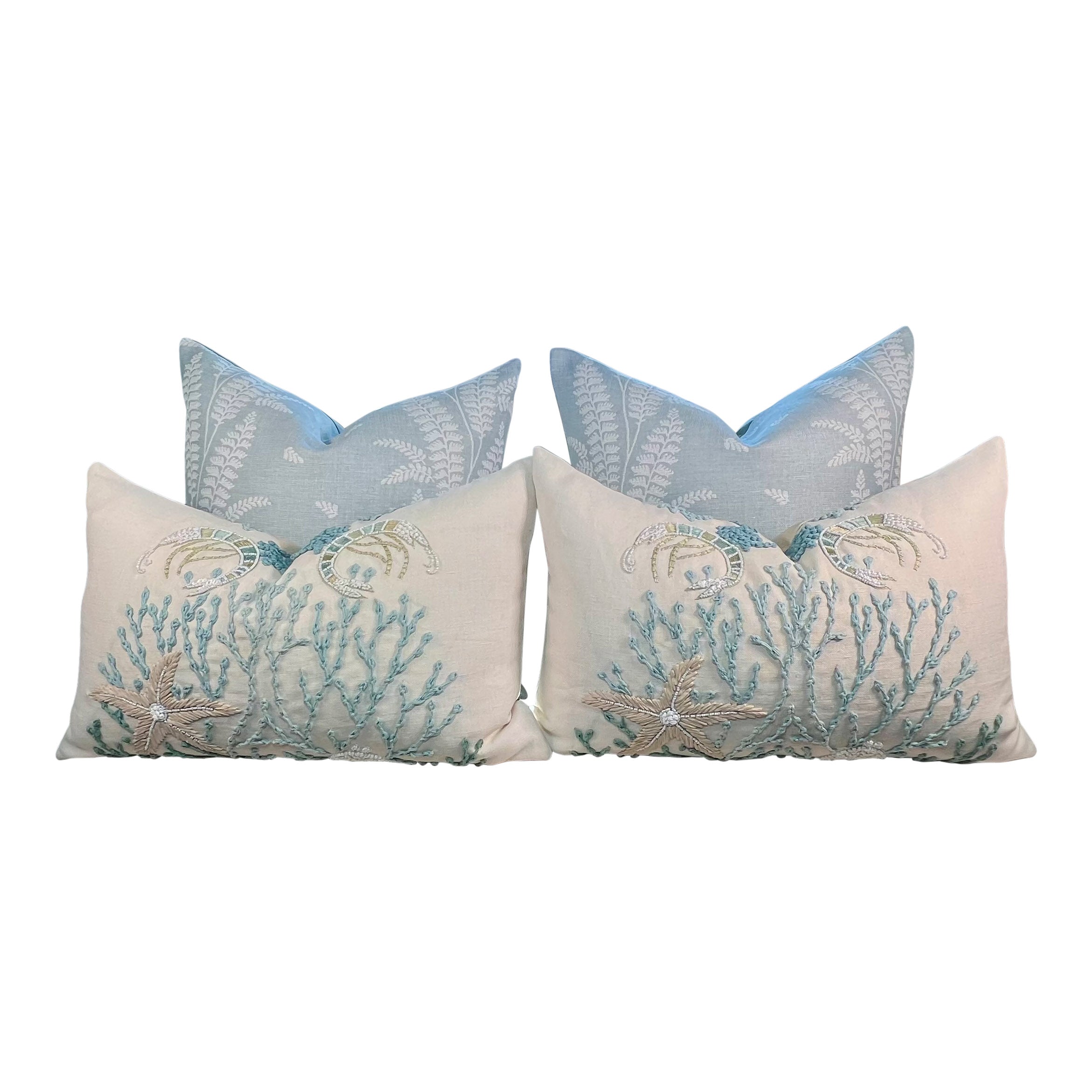 Schumacher Sea Life Embroidered Pillow in Seafoam