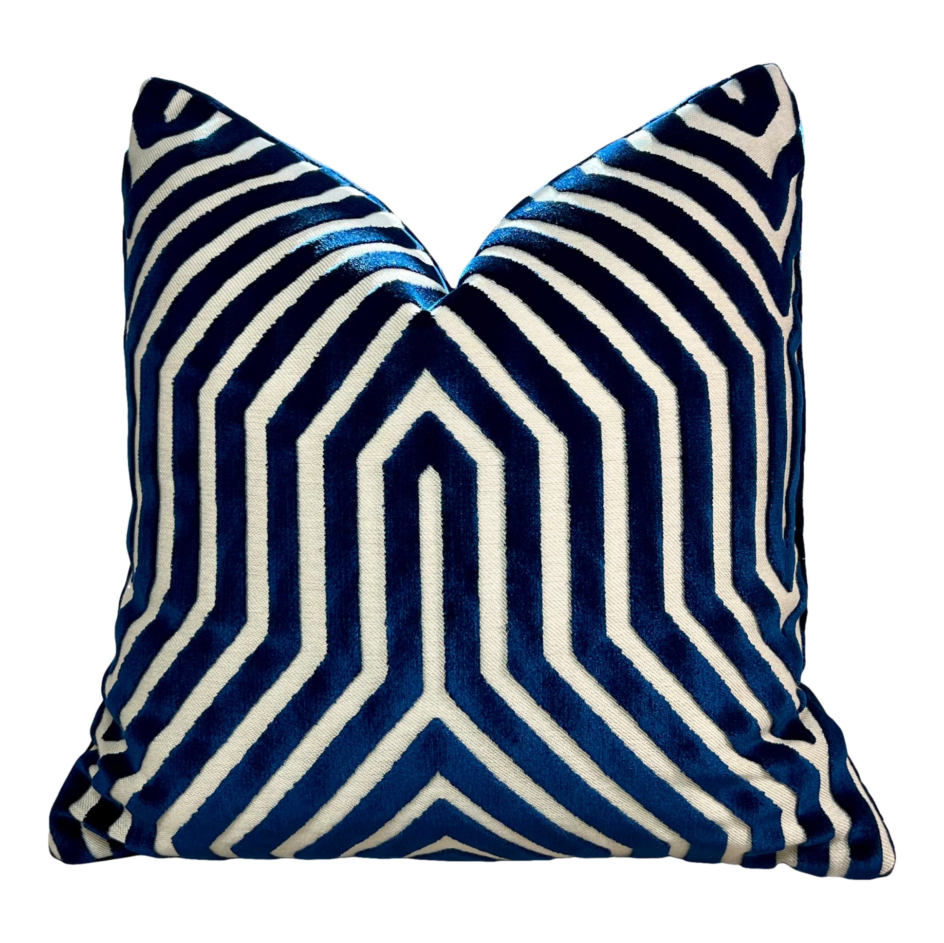 Schumacher Vanderbilt Velvet Pillow in Blue.