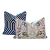 Schumacher Vanderbilt Velvet Pillow in Blue.
