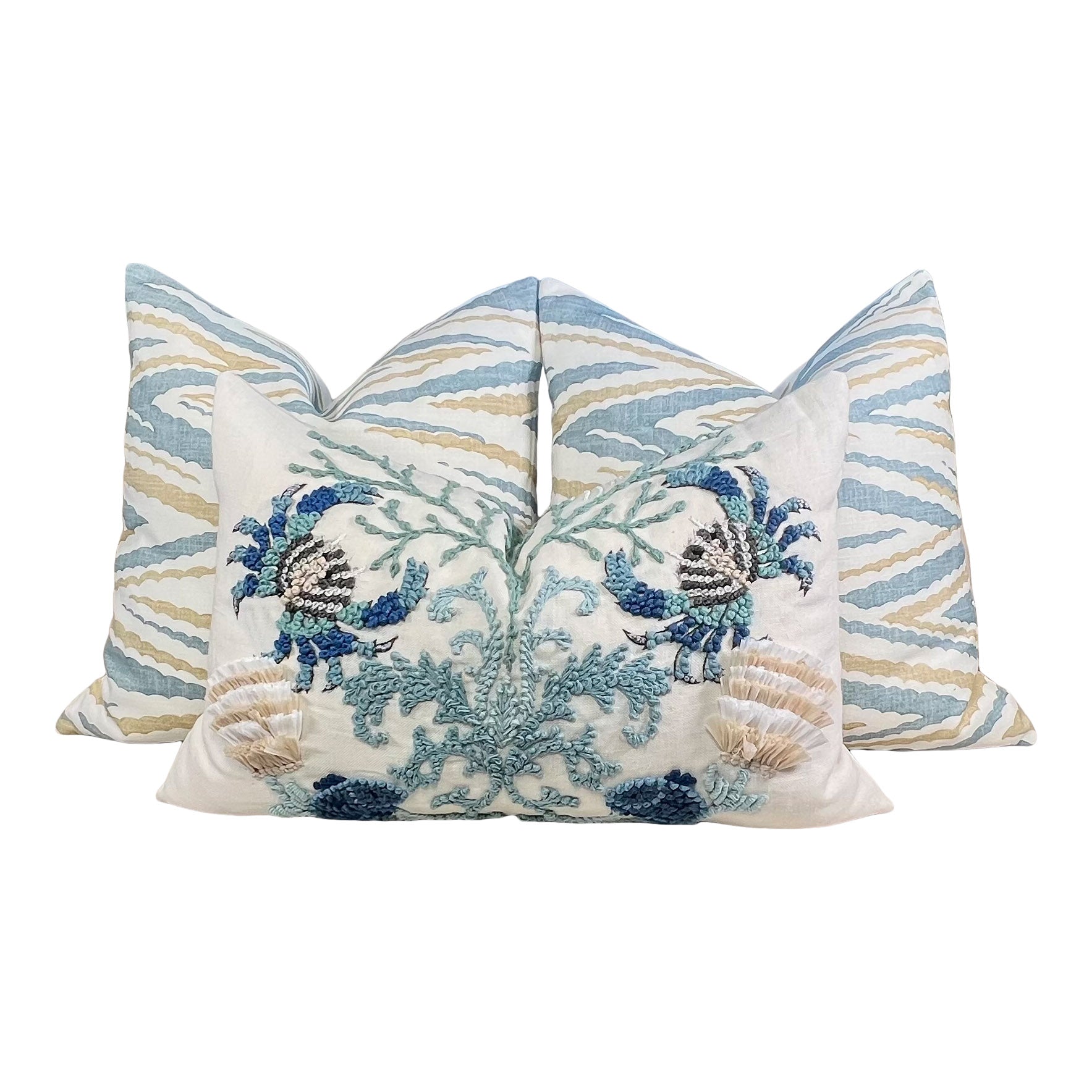 Schumacher Sea Life Embroidered Pillow in Seafoam