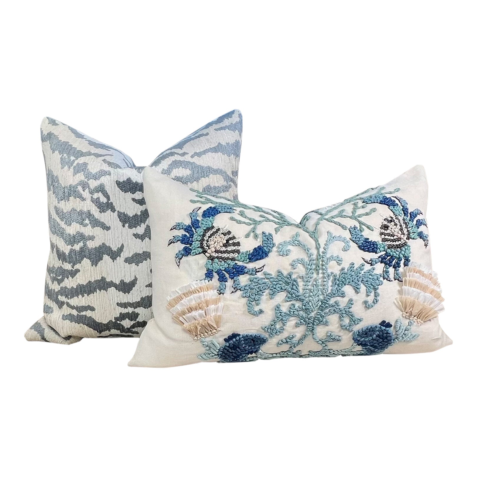 Schumacher Sea Life Embroidered Pillow in Seafoam