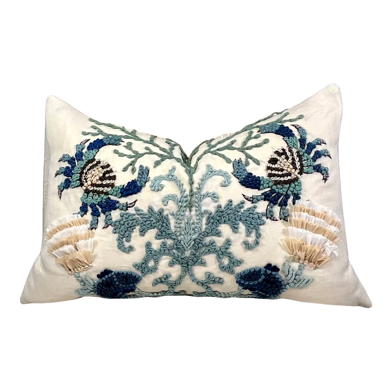Schumacher Sea Life Embroidered Pillow in Seafoam