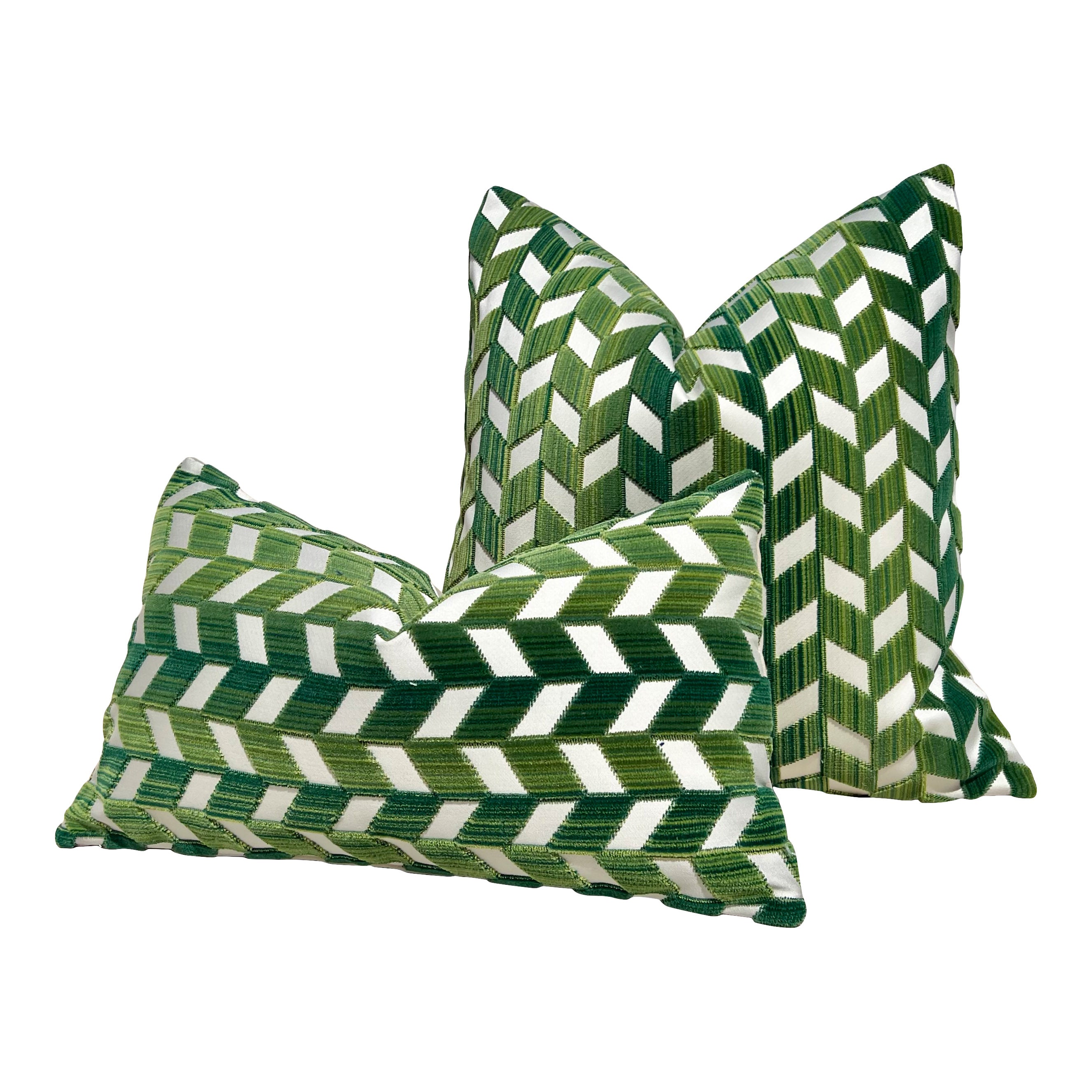 Schumacher Chevron Strié Velvet Pillow in Emerald