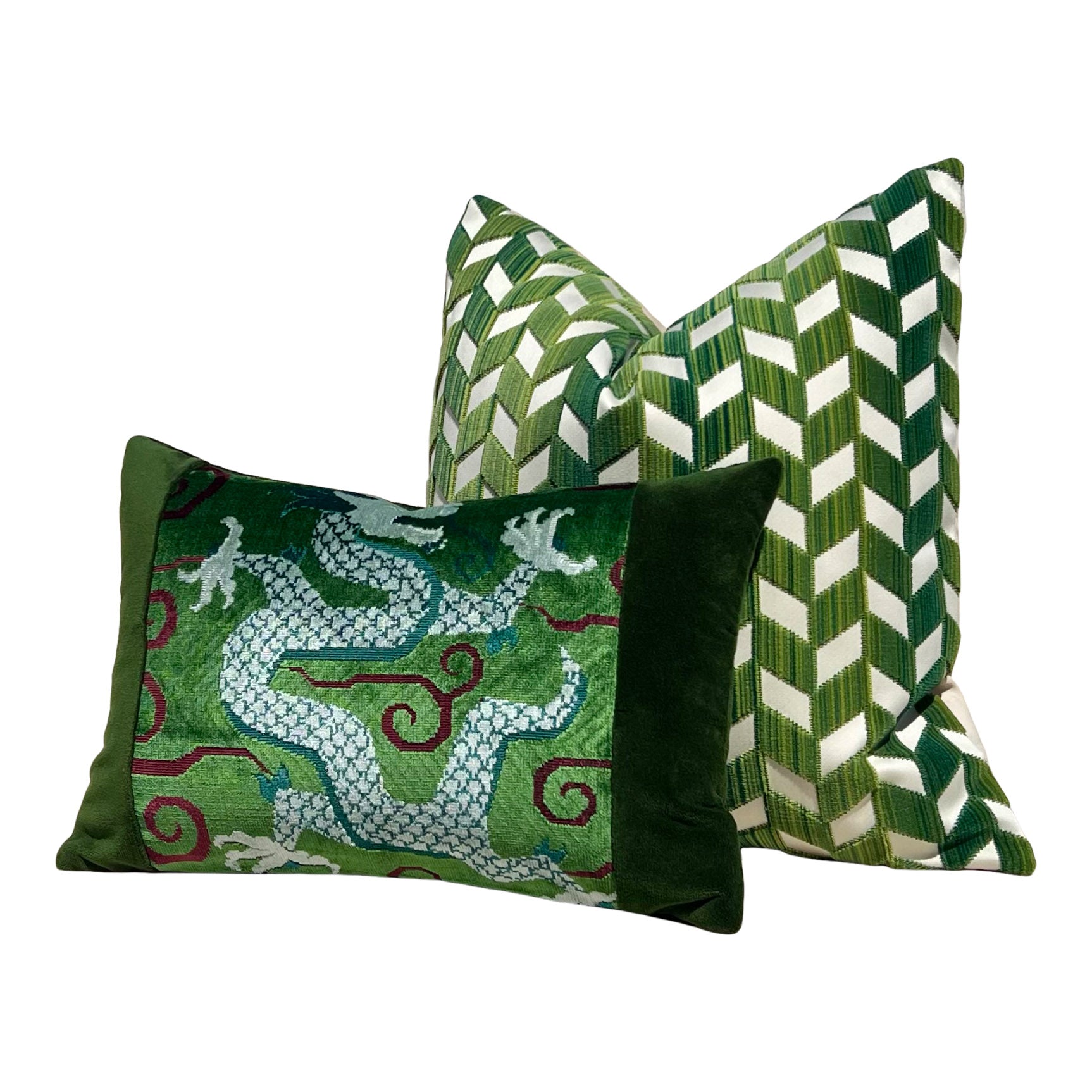 Schumacher Chevron Strié Velvet Pillow in Emerald