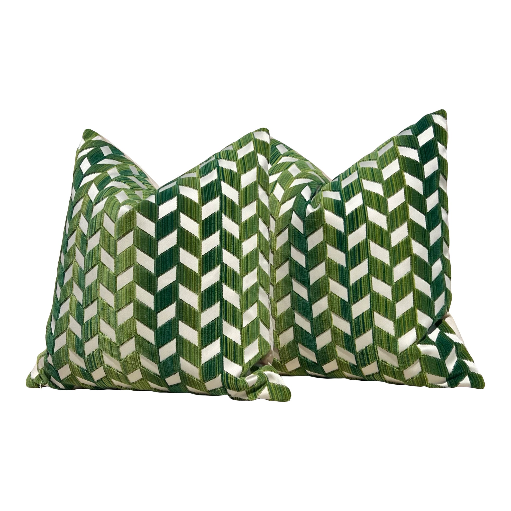 Schumacher Chevron Strié Velvet Pillow in Emerald