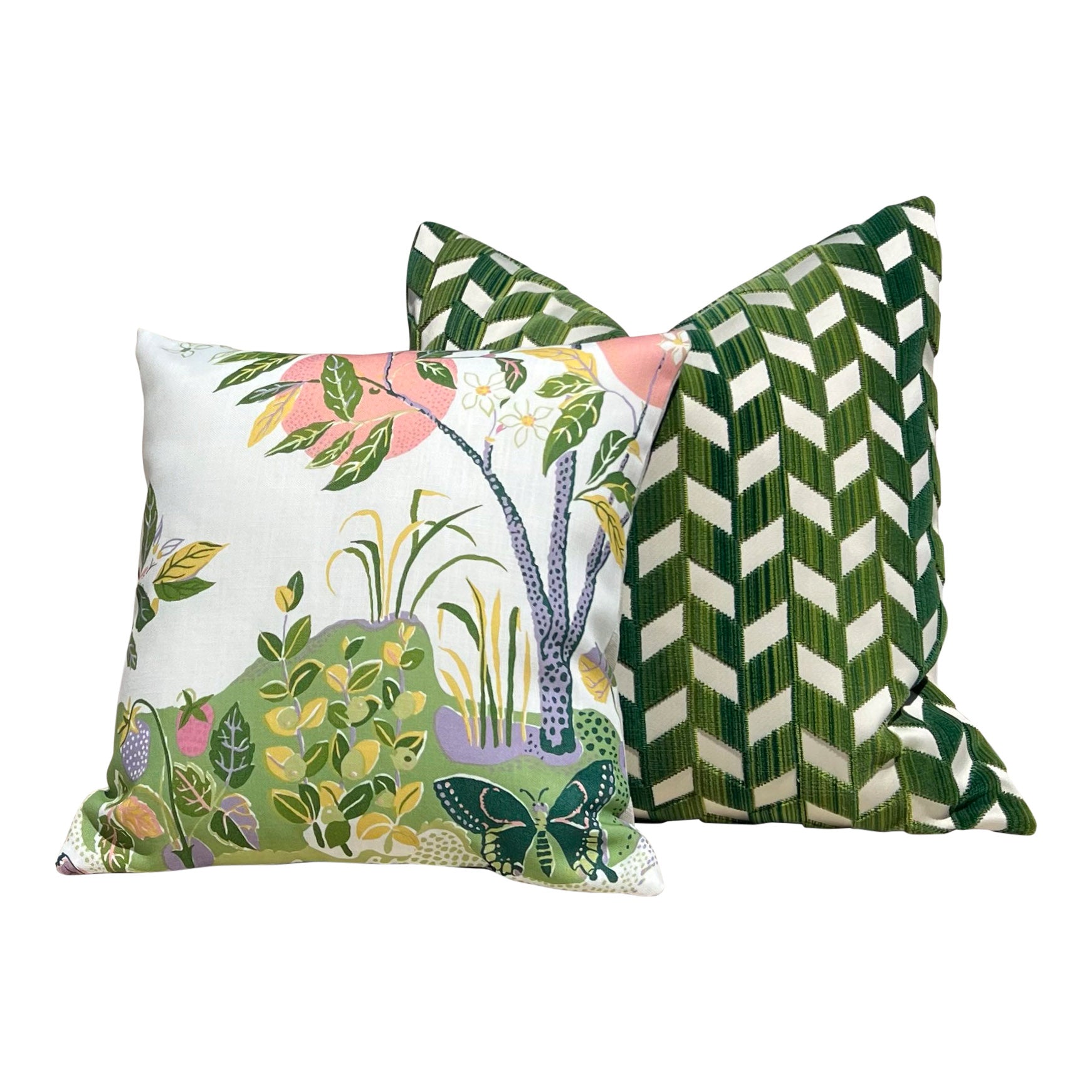 Schumacher Chevron Strié Velvet Pillow in Emerald