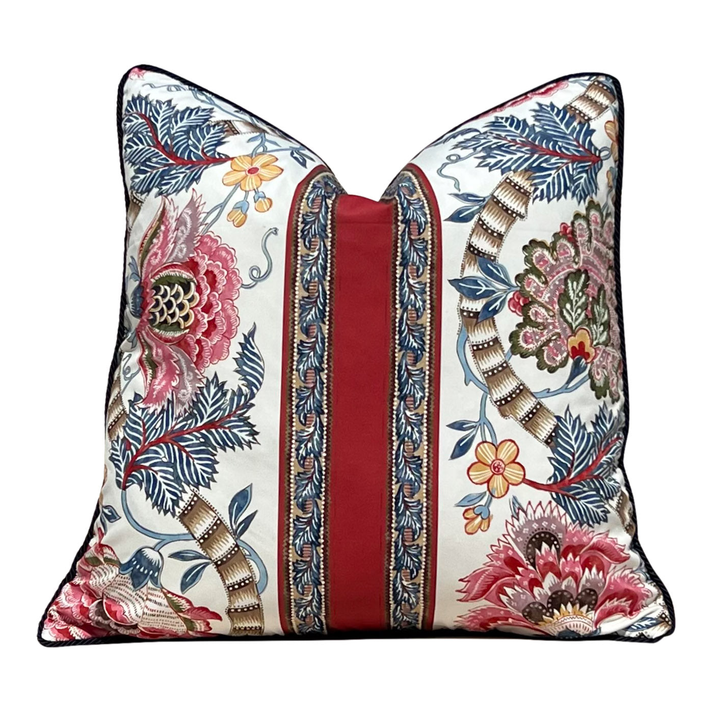 Brunschwig and Fills Lauris Pillow in Red and Blue with Twisted Cord Trim