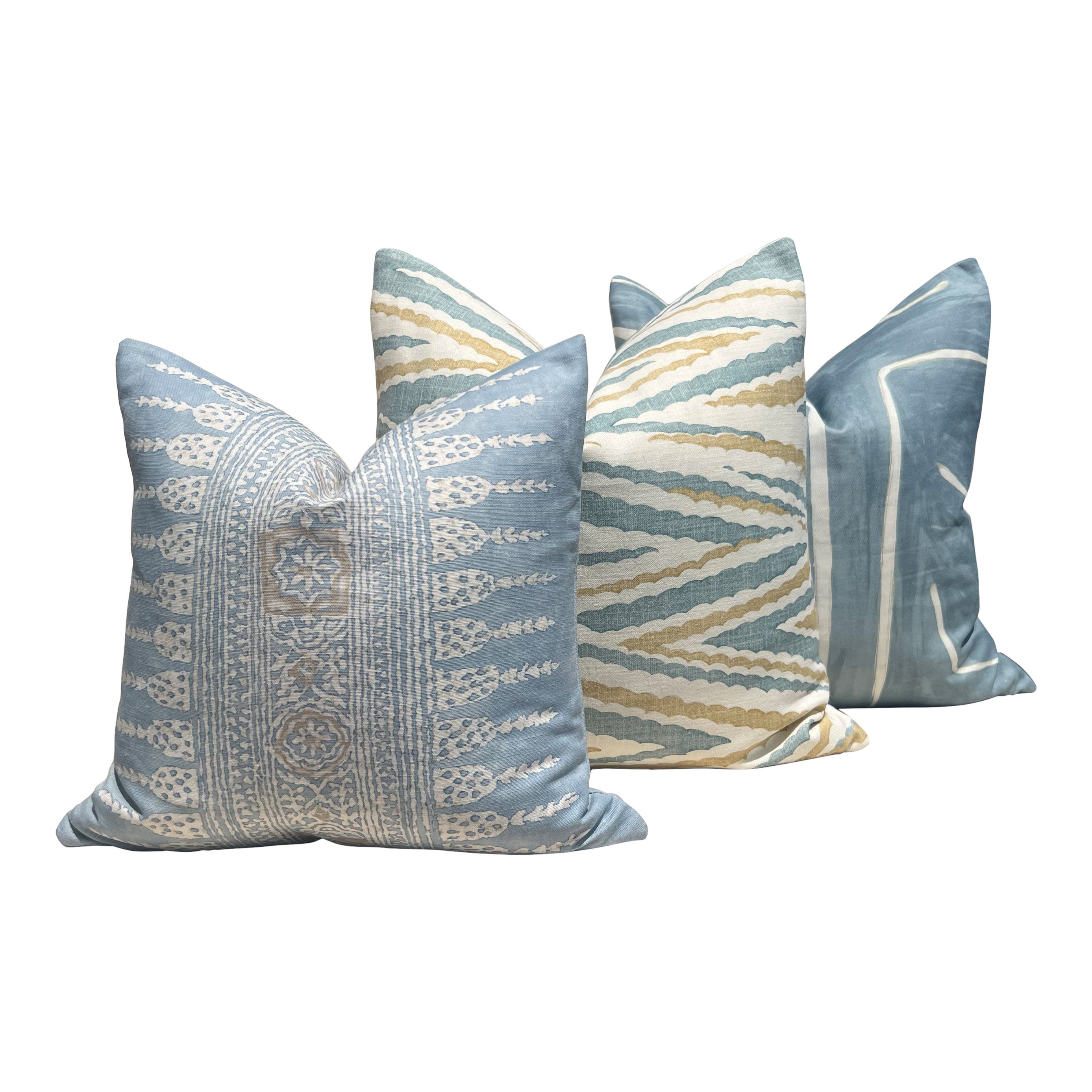 Thibaut Javanese Stripe Pillow Cover in Aqua Blue and Beige.