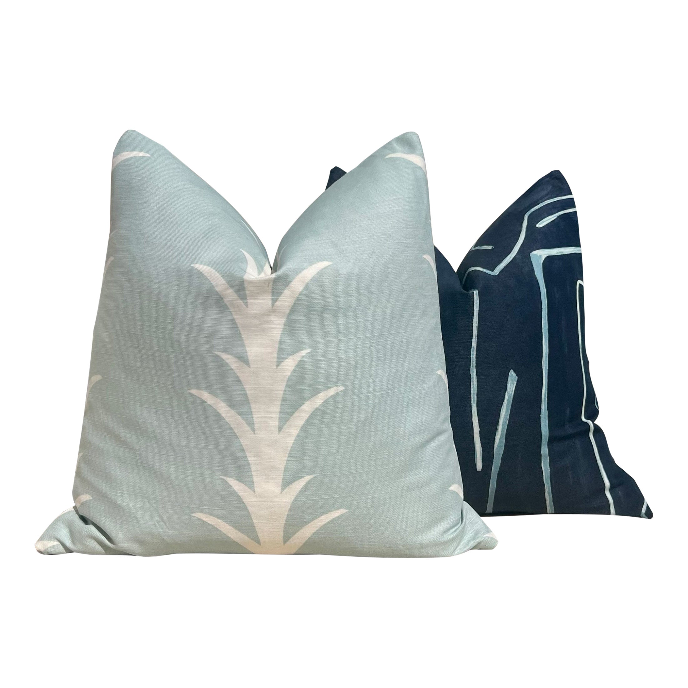 Schumacher Acanthus Stripe Pillow in Sky Blue.