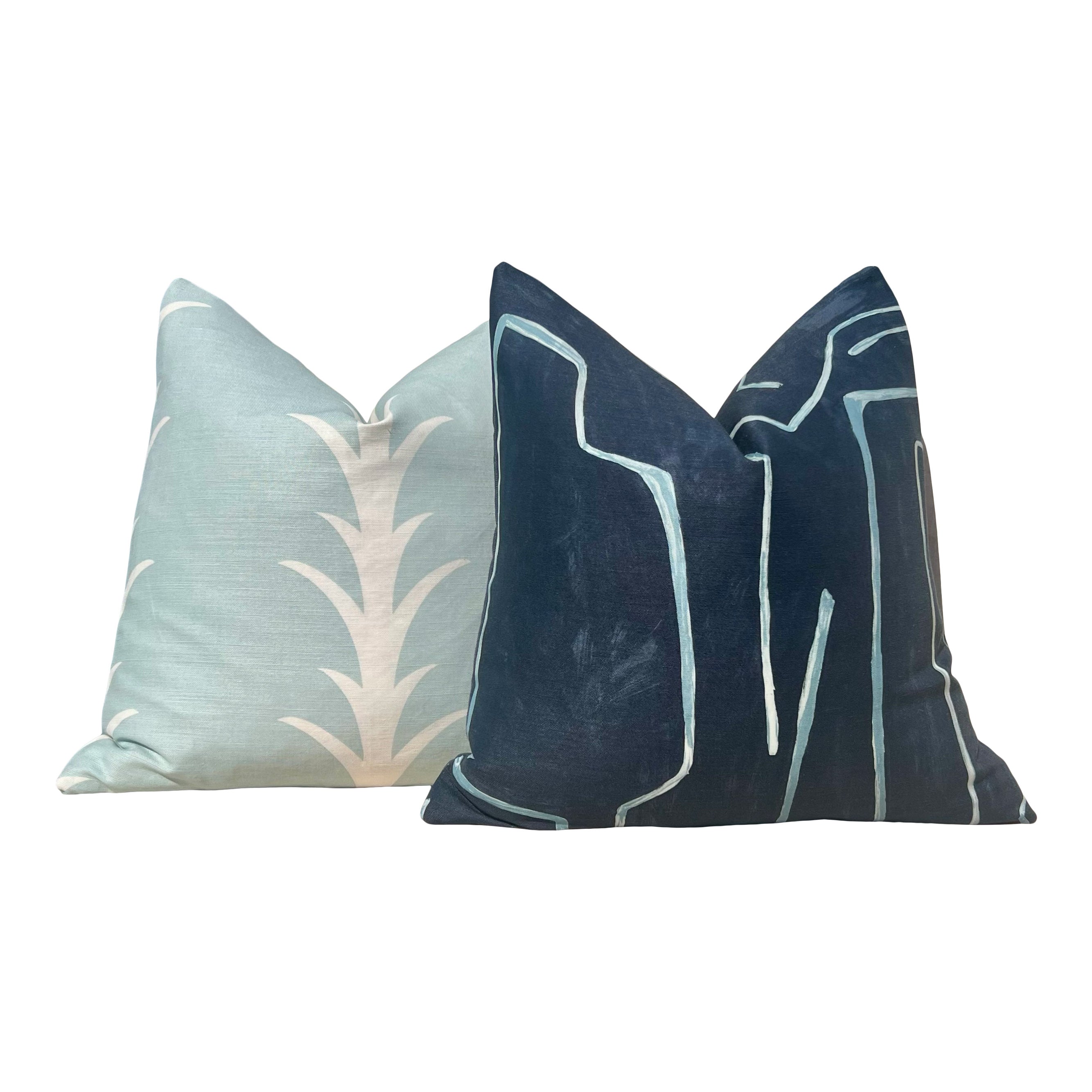 Schumacher Acanthus Stripe Pillow in Sky Blue.