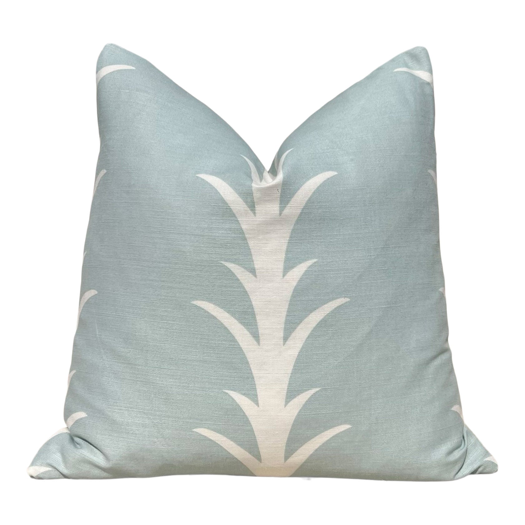 Schumacher Acanthus Stripe Pillow in Sky Blue.