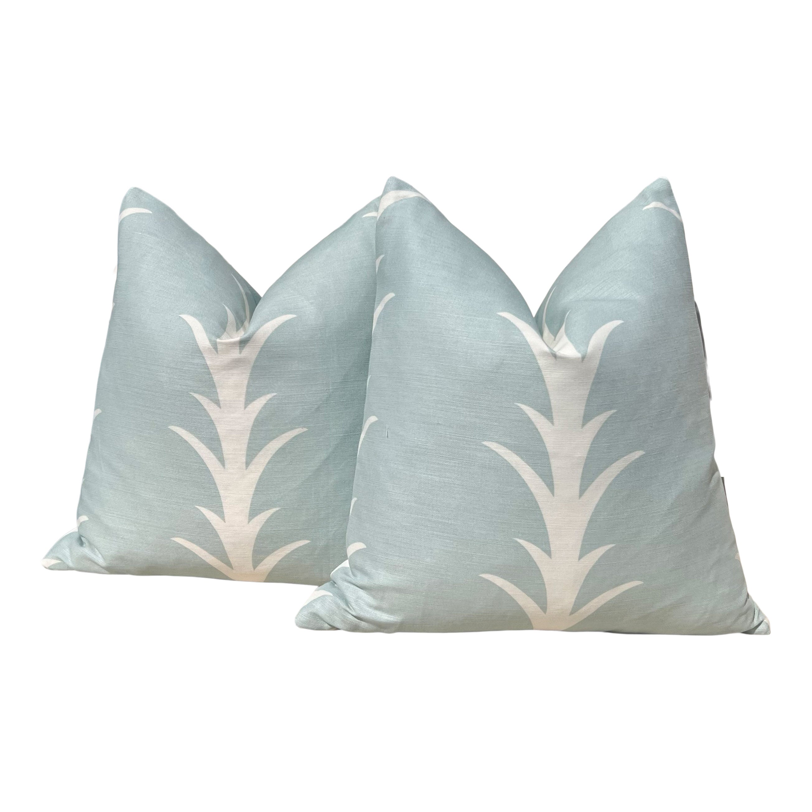 Schumacher Acanthus Stripe Pillow in Sky Blue.