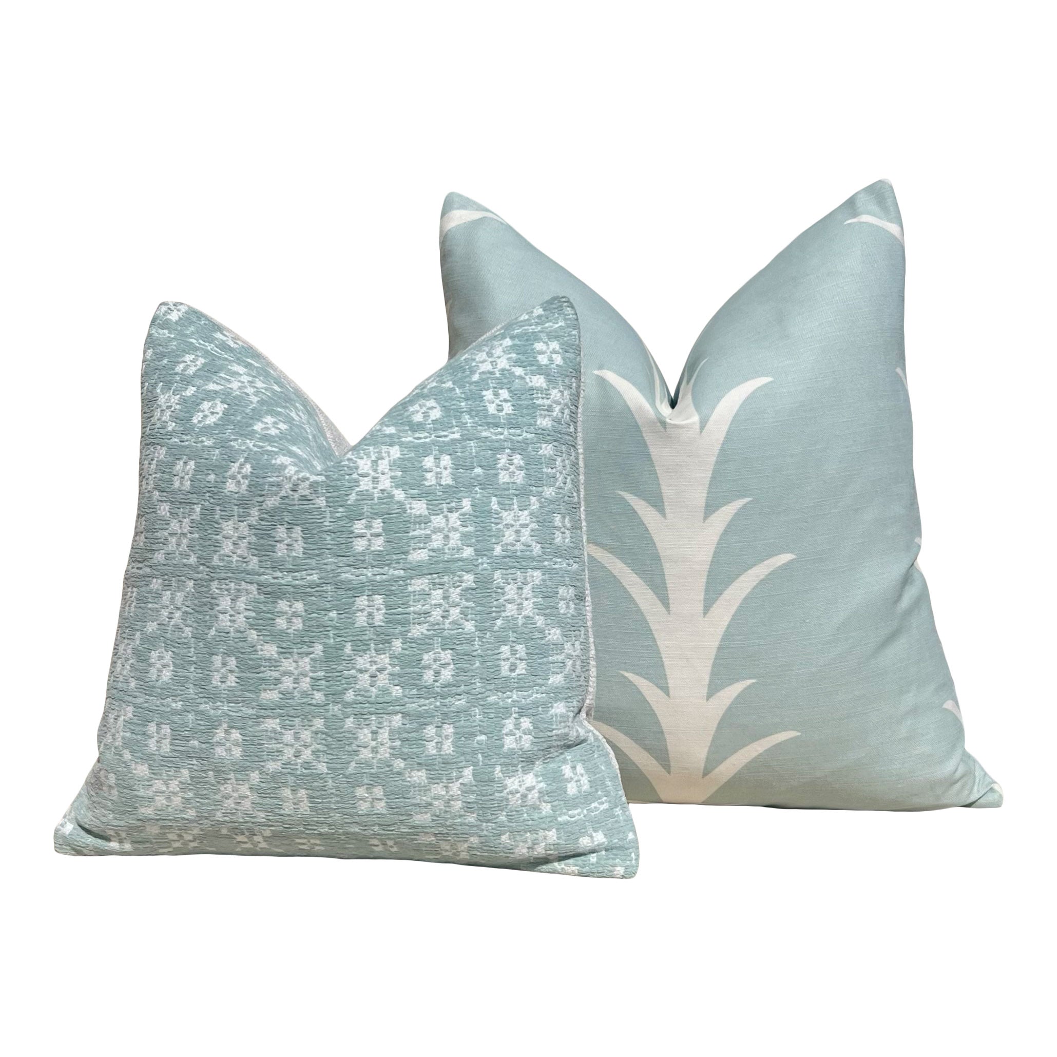 Schumacher Acanthus Stripe Pillow in Sky Blue.