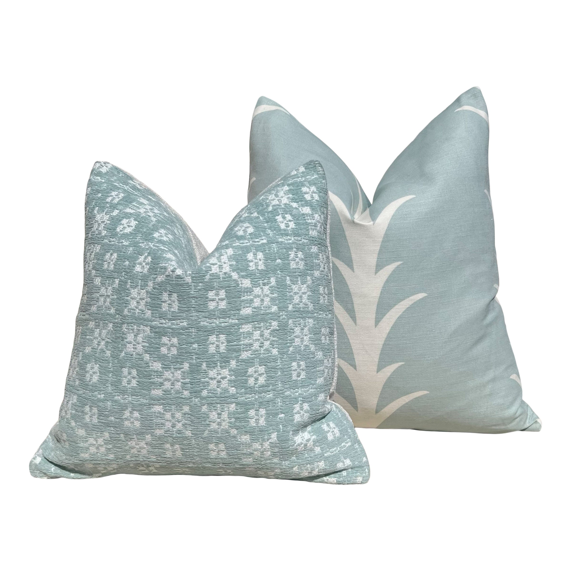 Schumacher Acanthus Stripe Pillow in Sky Blue.