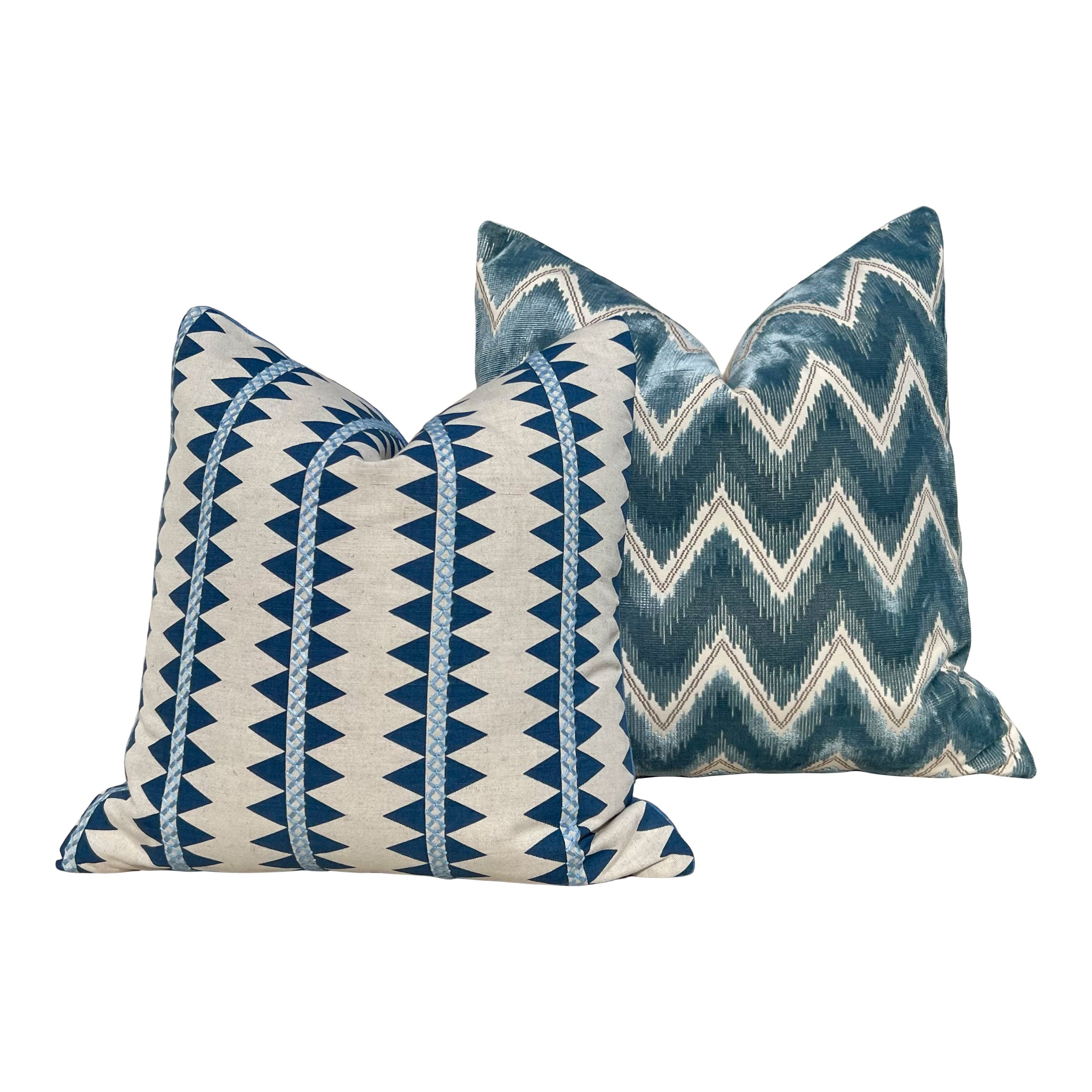 Thibaut Reno Stripe Embroidered Pillow Blue and Natural
