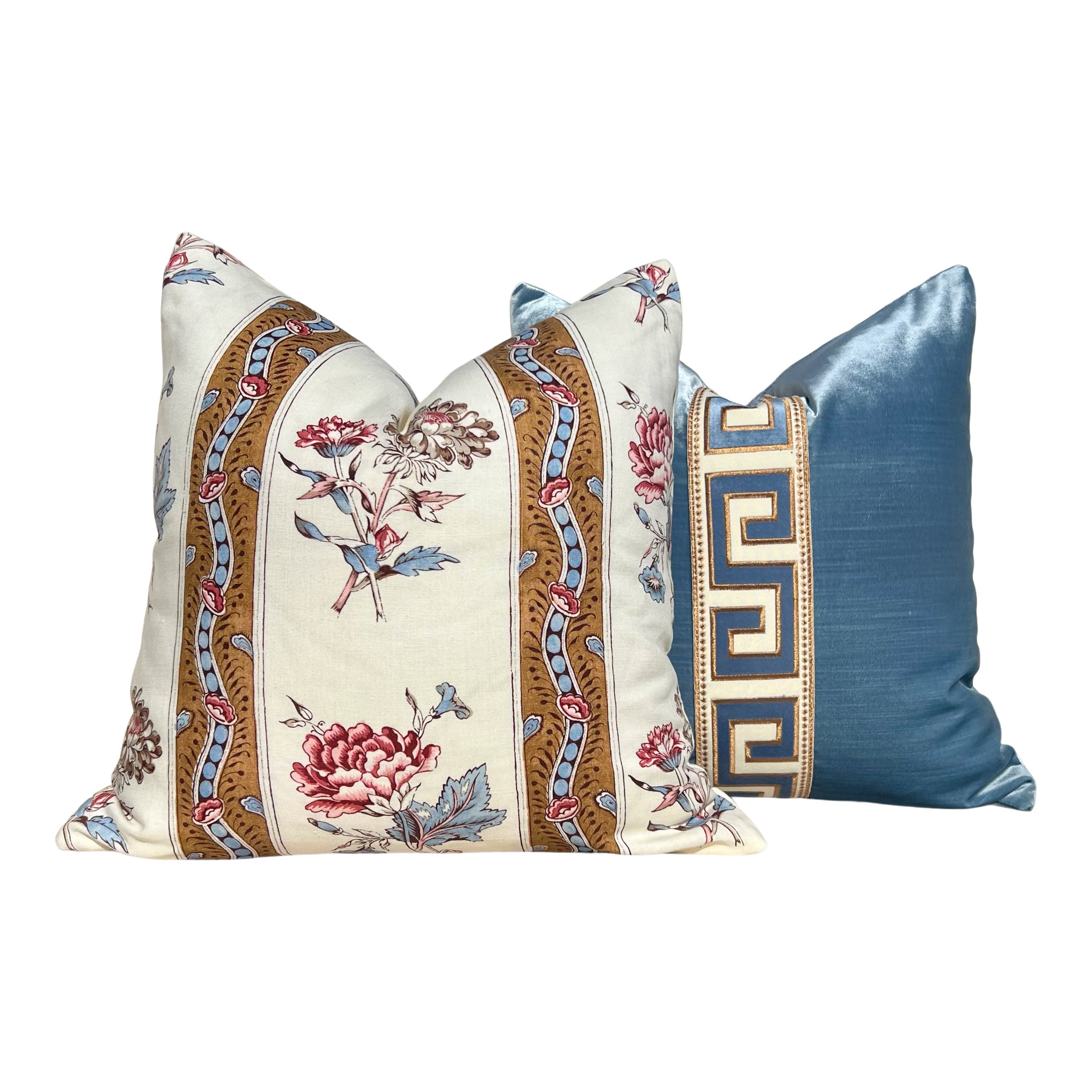 Schumacher Ariana Floral Stripe Linen Pillow in Document