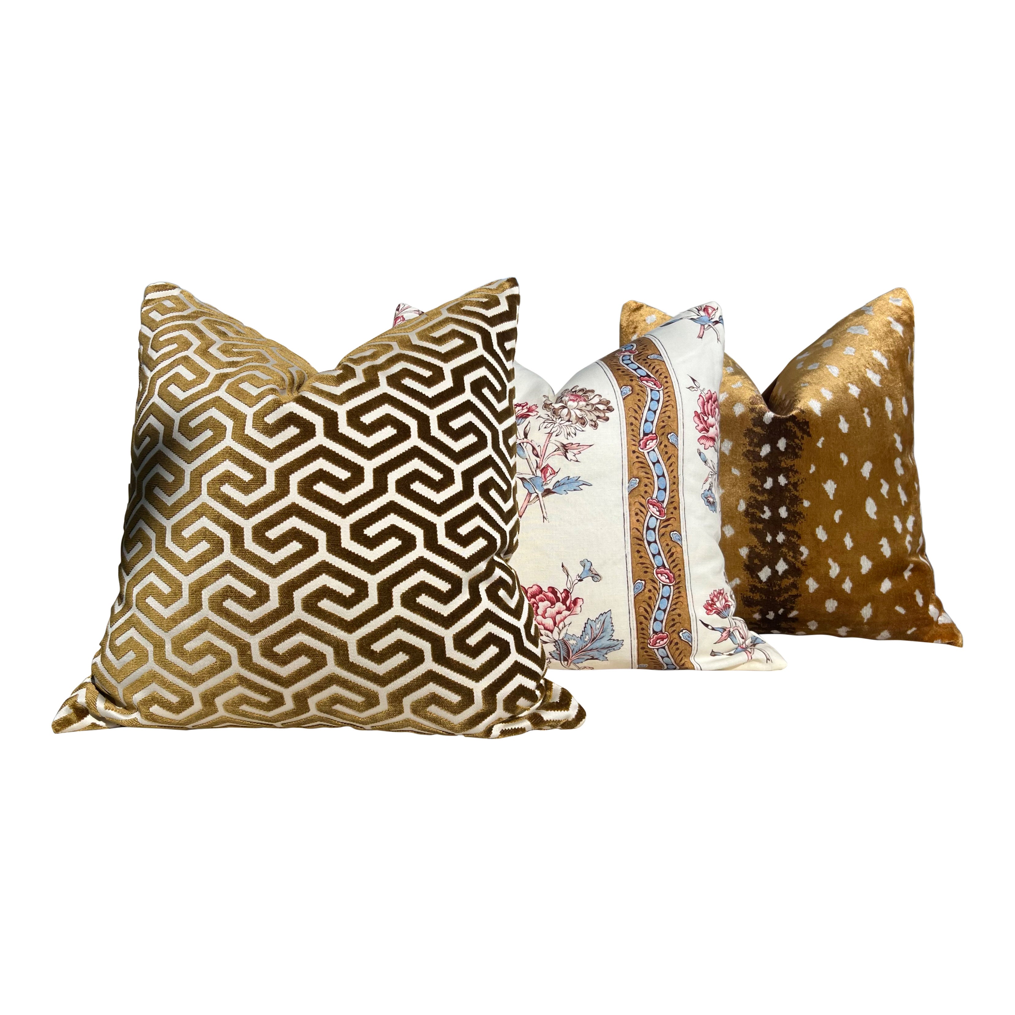 Schumacher Ariana Floral Stripe Linen Pillow in Document