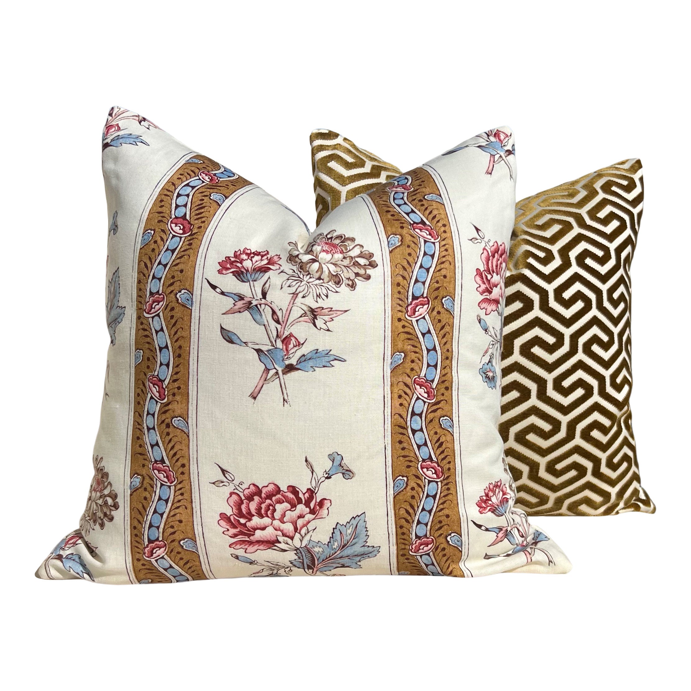 Schumacher Ariana Floral Stripe Linen Pillow in Document