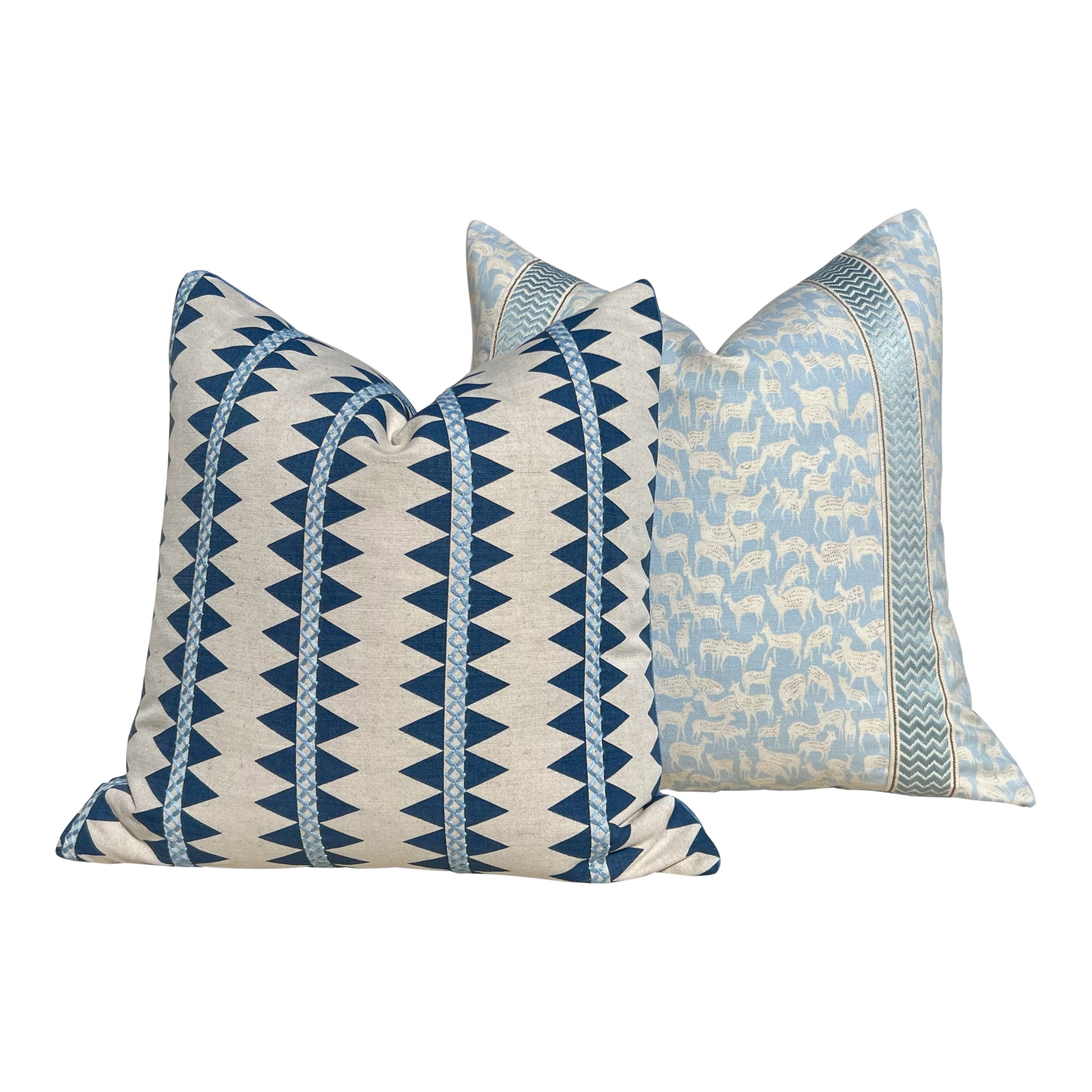 Thibaut Reno Stripe Embroidered Pillow Blue and Natural