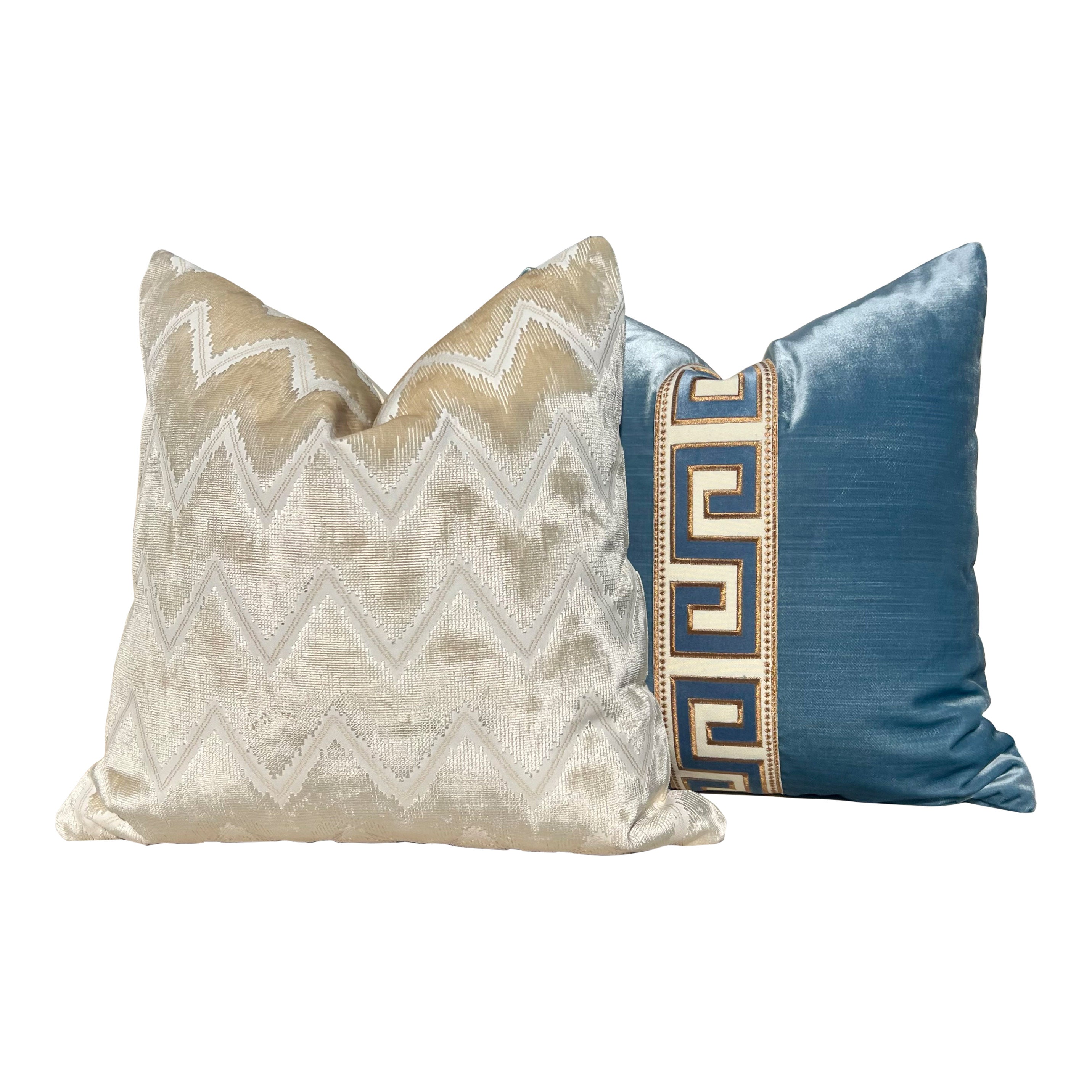 Schumacher Chevron Velvet Pillow in Champagne