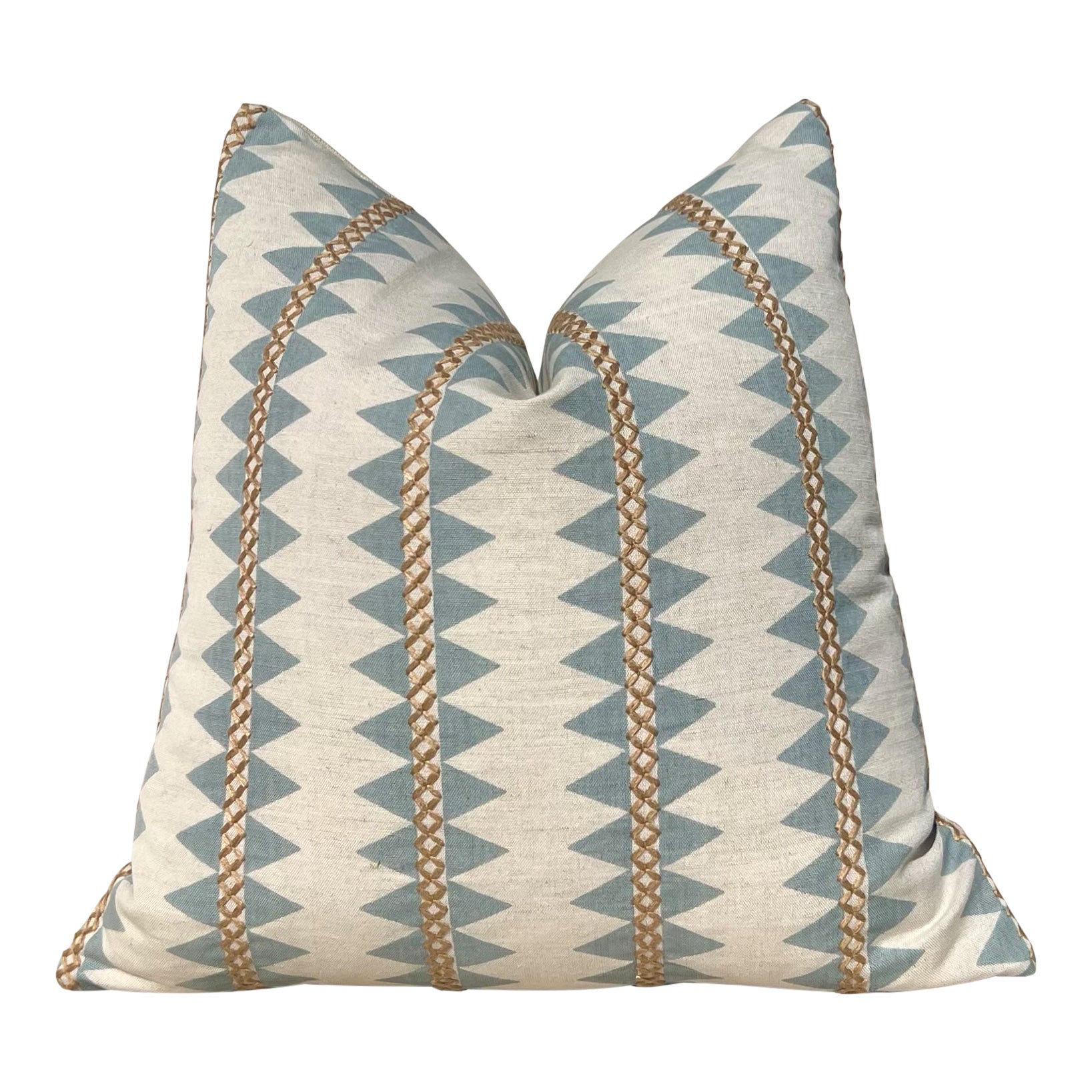 Thibaut Reno Stripe Embroidered Pillow in Spa Blue and Gold
