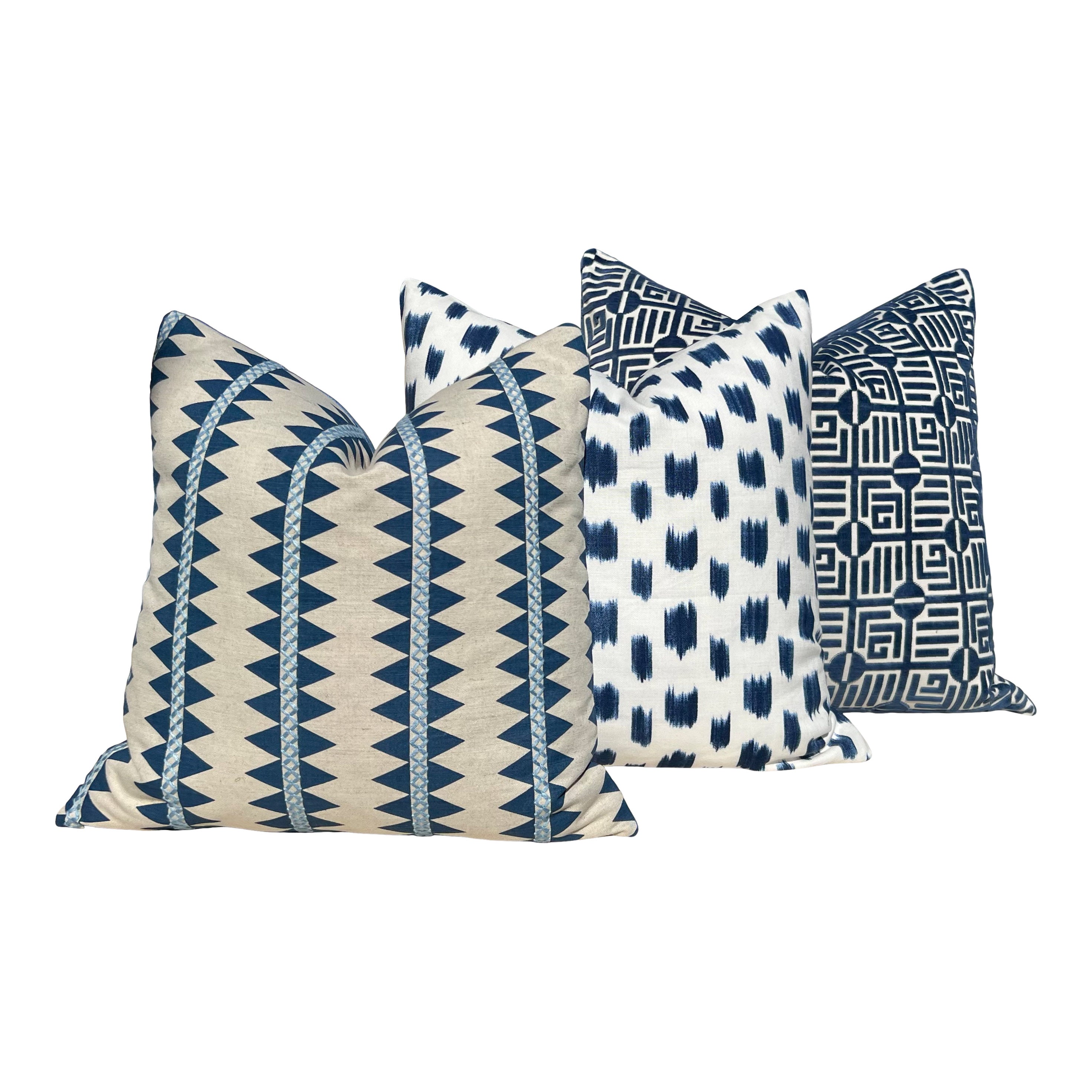 Sale!!! Price is for 2- 16"X16" Ready to Ship Thibaut Reno Stripe Embroidered Pillow Covers - Blue, Natural