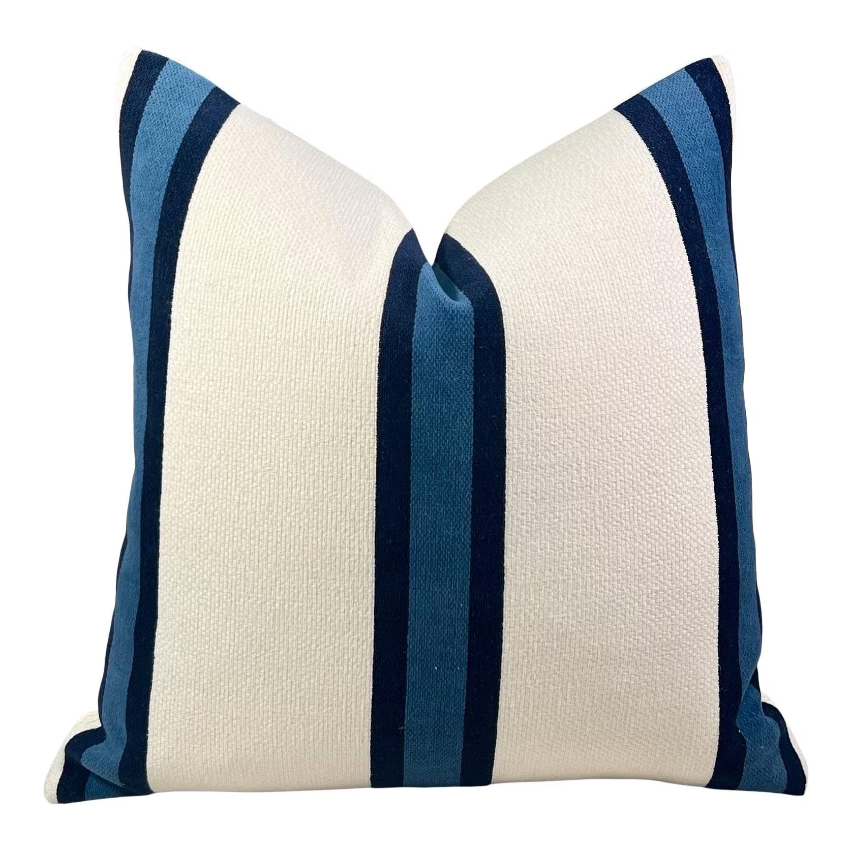 Sale!!! 1 18"X18" Ready to Ship Thibaut Abito Stripe Woven Pillow Cover - White, Navy