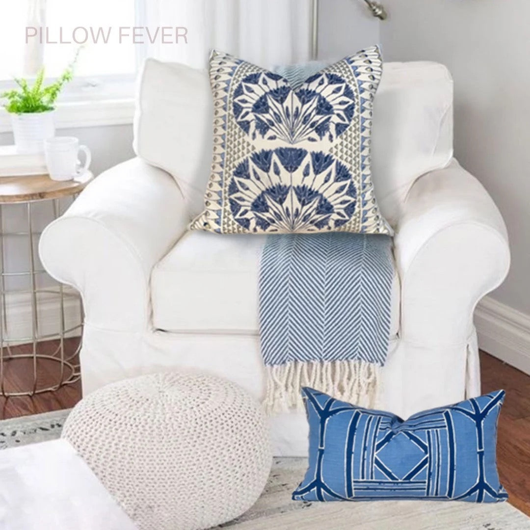 Sale!!!! Ready to Ship , Price is for Pair of 14"X24" Thibaut Shoji Panel Pillow Covers in Blue.