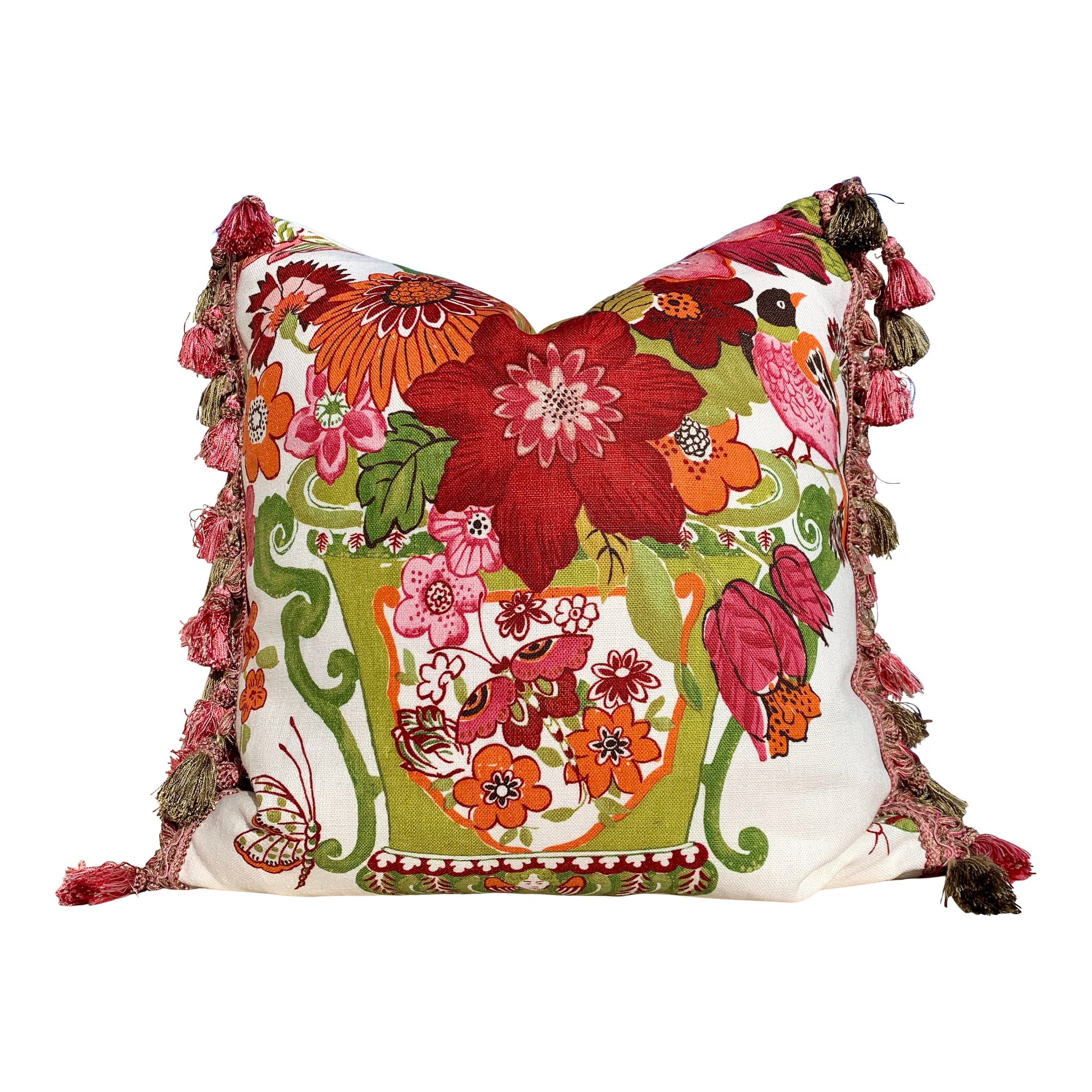 Sale!!!!!! Set of 2, Ready to Ship 12"X20" Schumacher Lansdale Bouquet Pillow Red, Green and Pink.