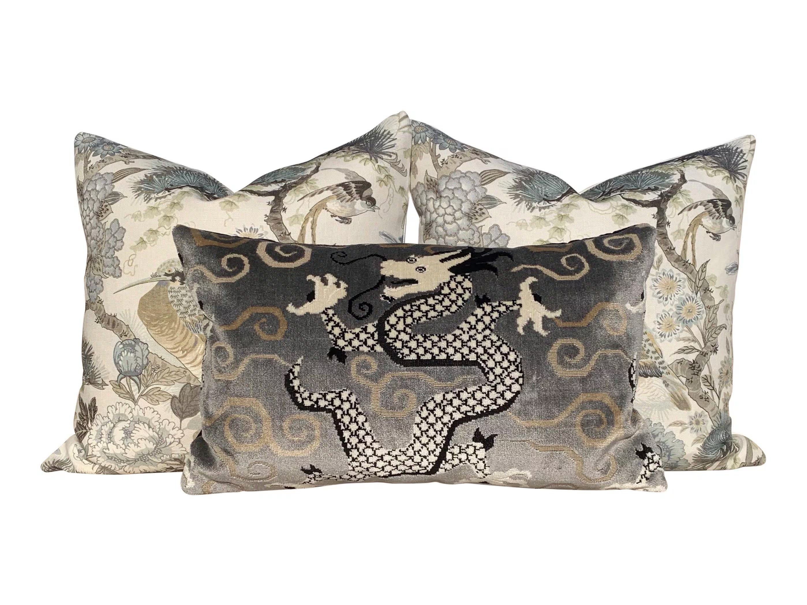 Sale!!!!! Pair of 14"X14" Ready to Ship Schumacher Bixi Velvet Lumbar Pillow in Smoke
