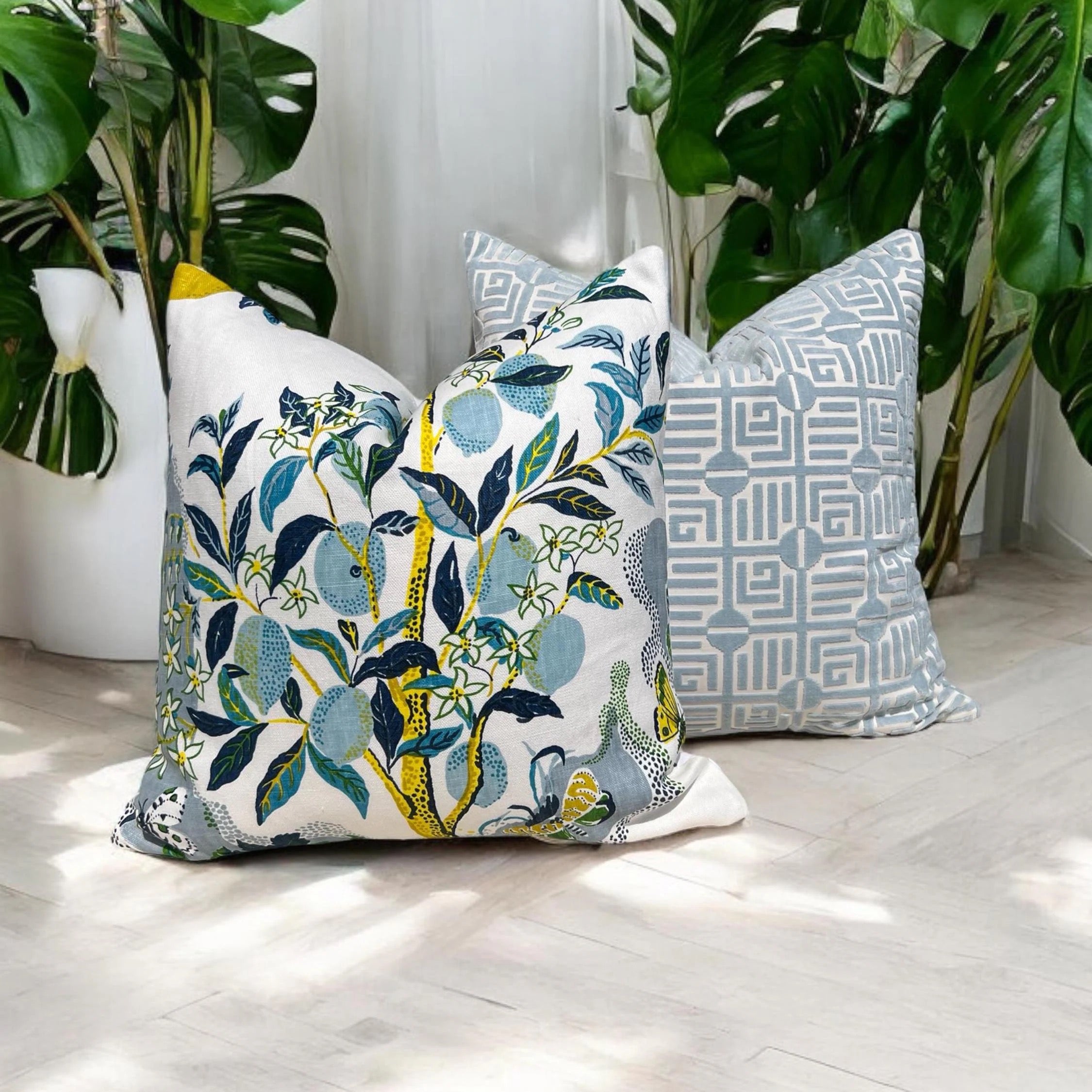 Thibaut Labyrinth Velvet Pillow - Spa Blue
