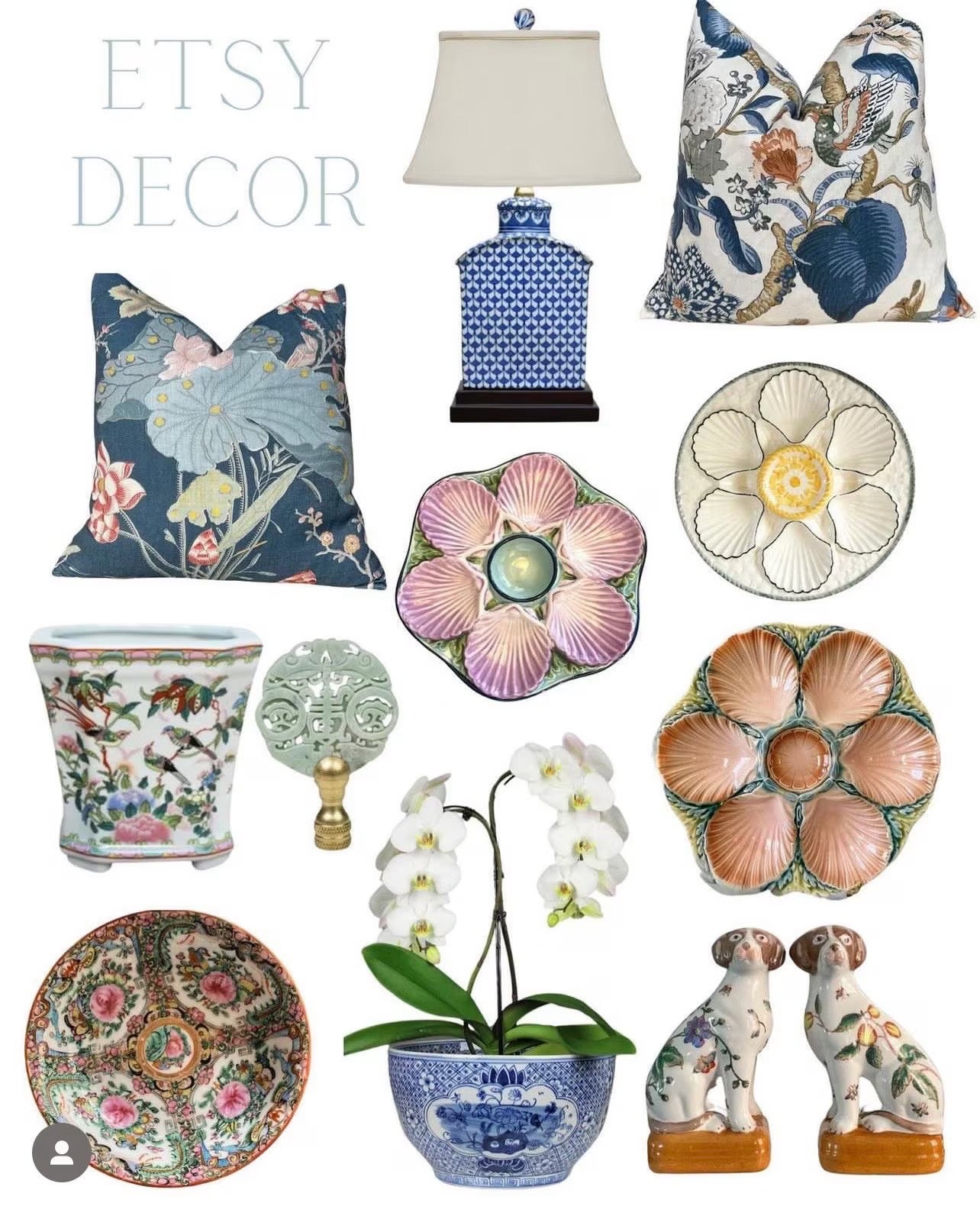 Thibaut Hill Garden Linen Pillow - Brick, Navy.