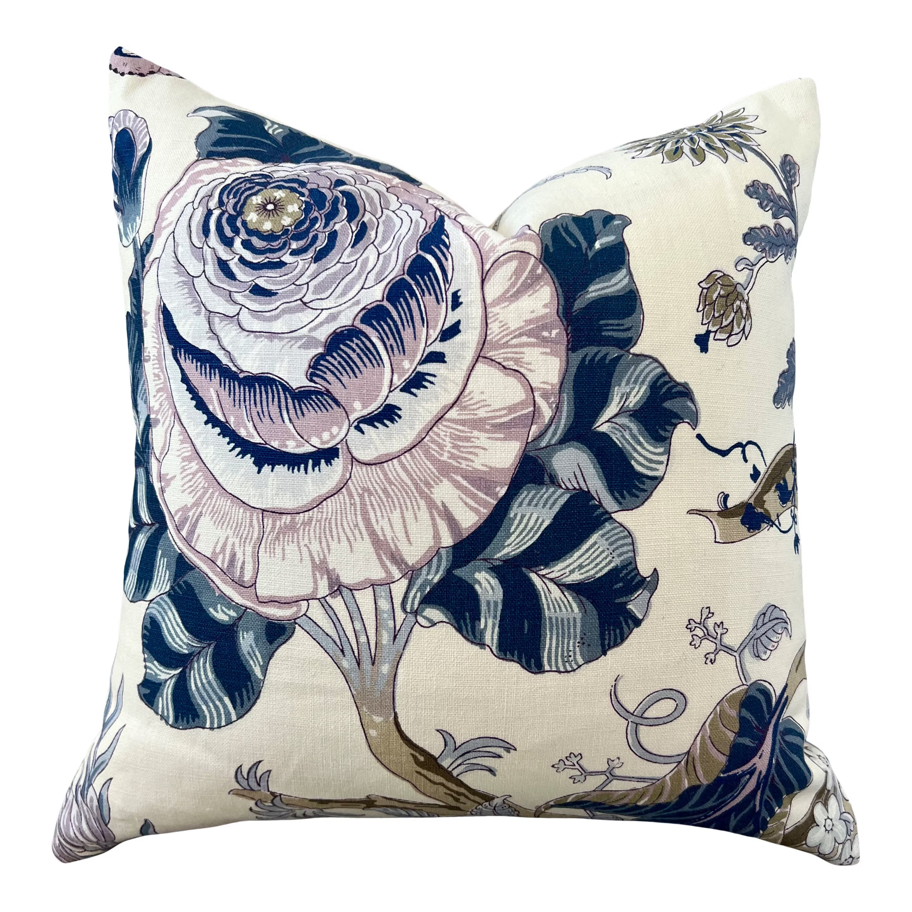 Schumacher Indian Arbre Pillow in Blue and Lavender.