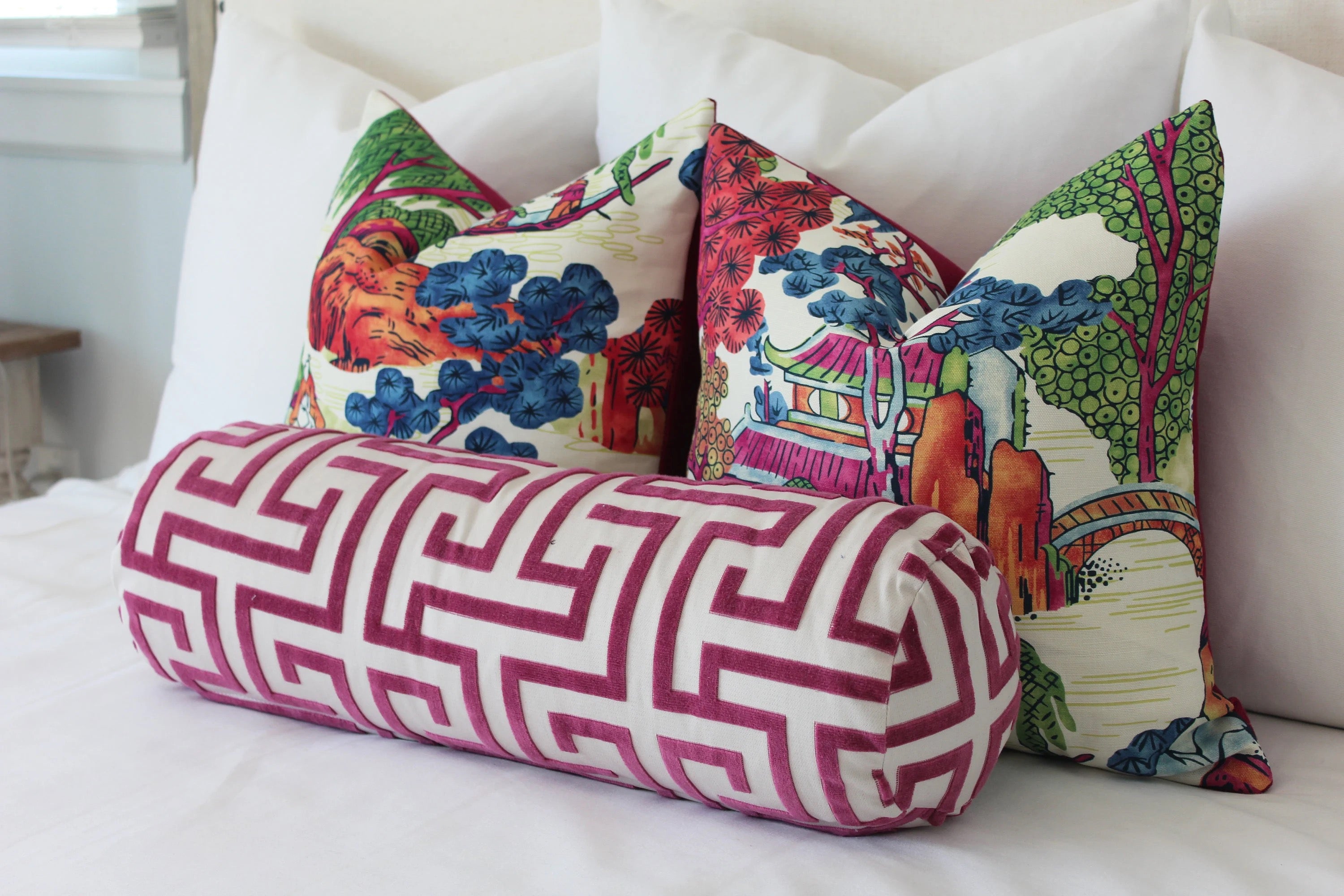 Thibaut Ming Trail Raised Velvet Pillow in Eggplant.