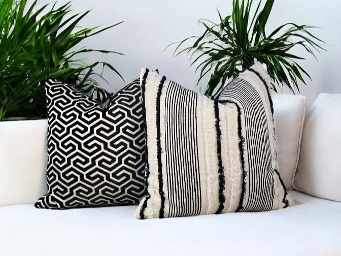 Schumacher Billy Indoor/Outdoor Decorative Pillow Black and White.