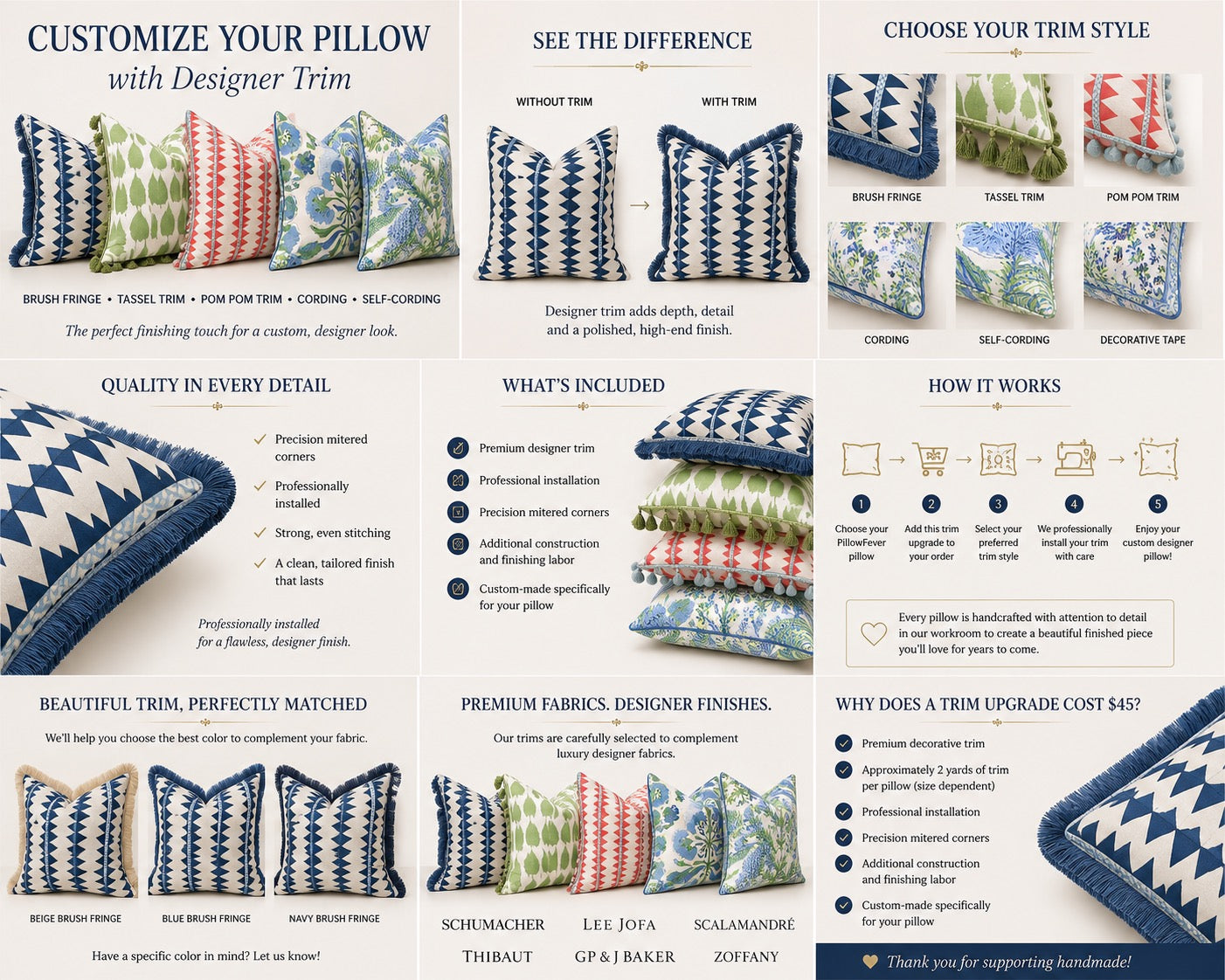 Personalize Your Pillows with Elegant Trims.