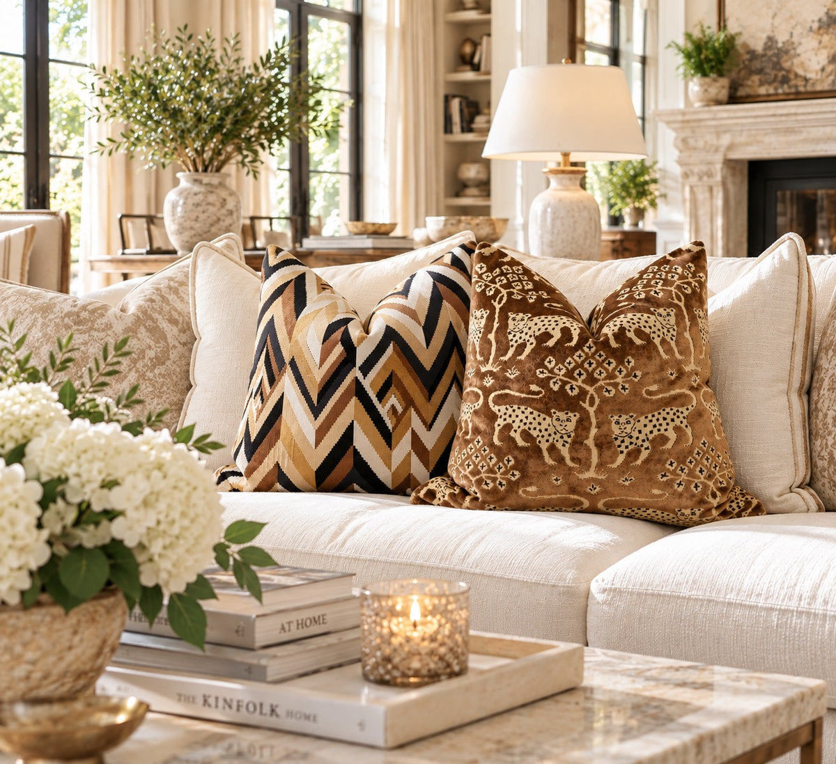 Schumacher Woodland Velvet Pillow - Sepia