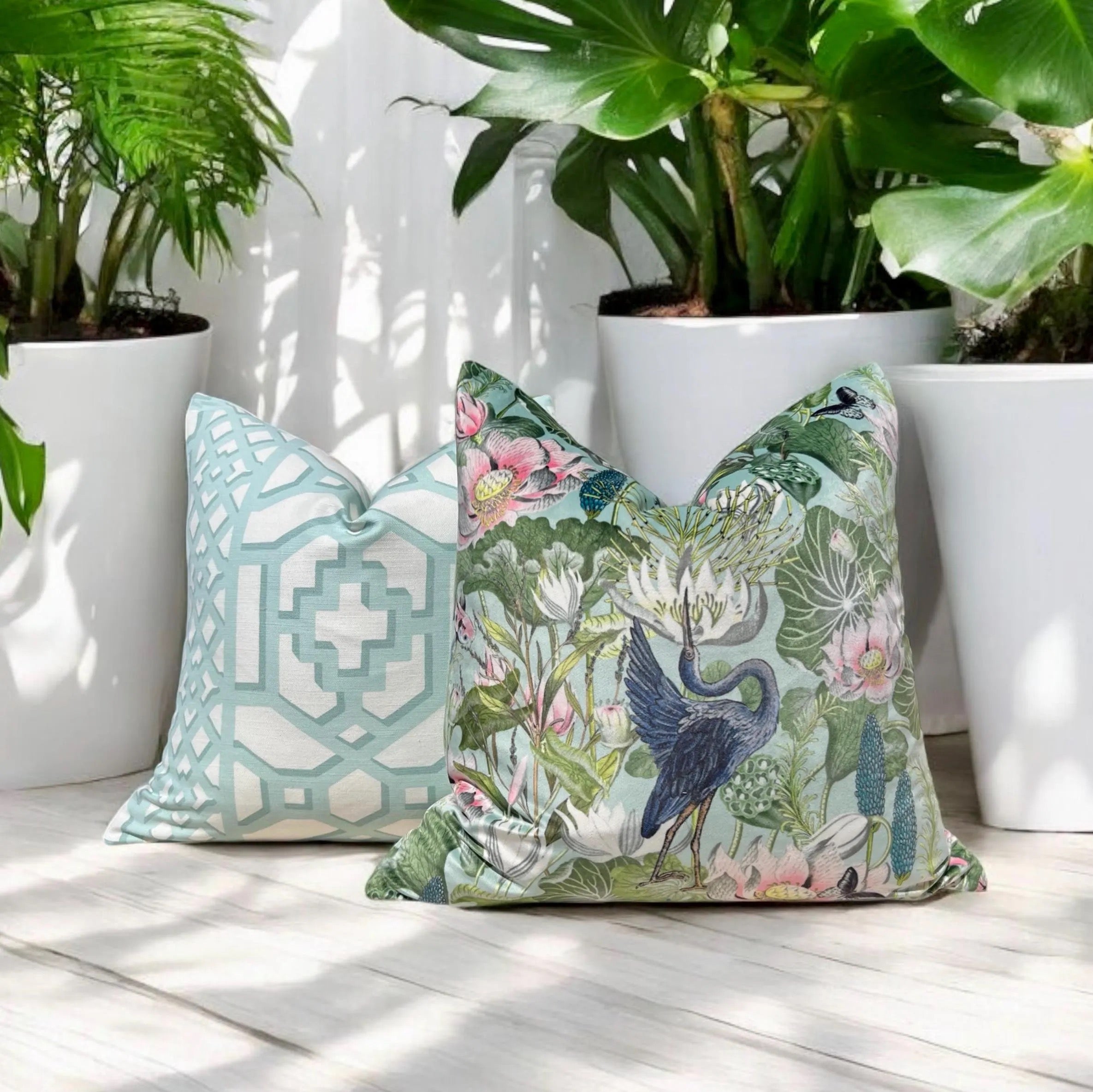 Schumacher Zanzibar Trellis Pillow - Mint