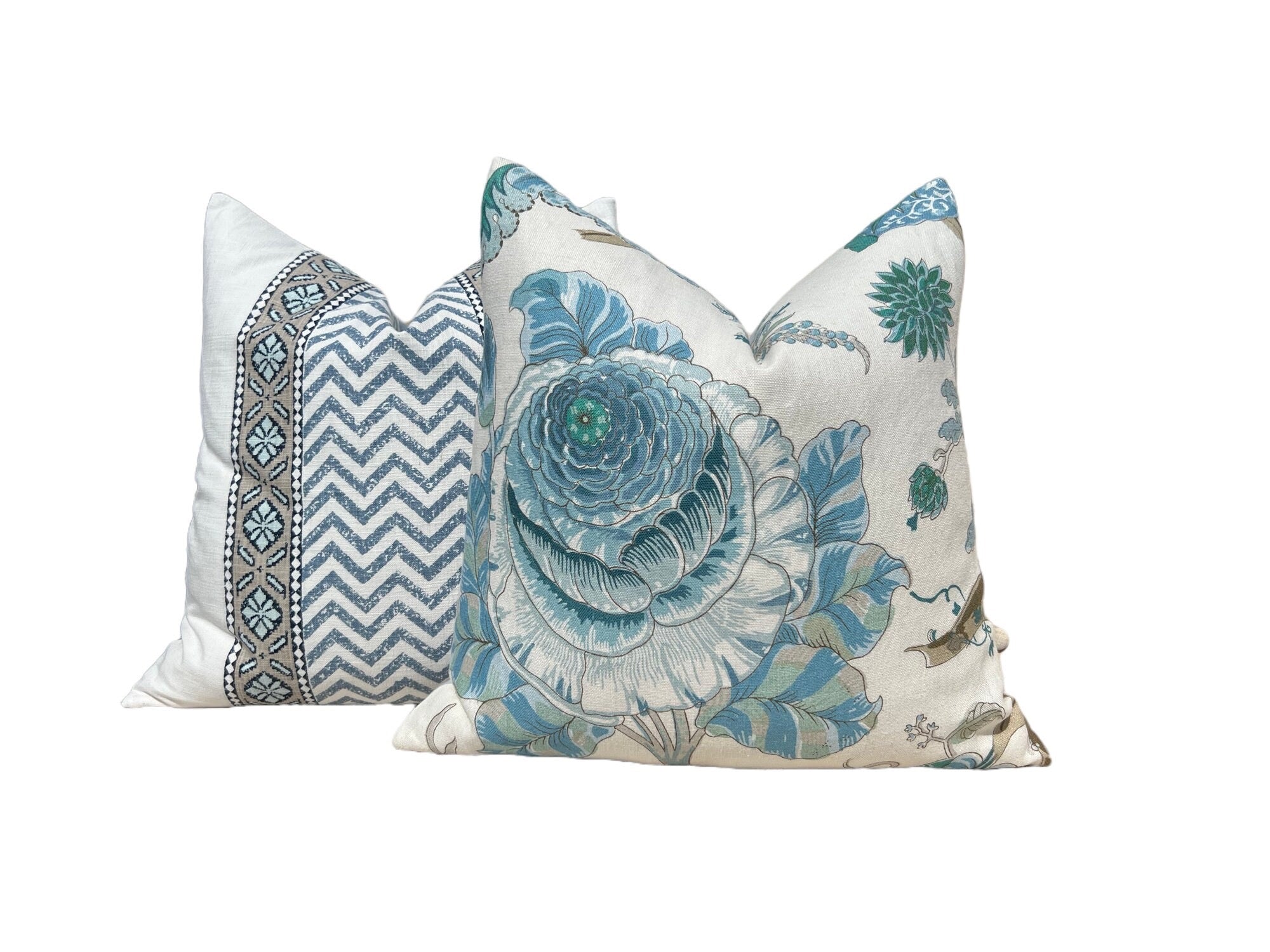 Schumacher Indian Arbre Pillow in Turquoise.