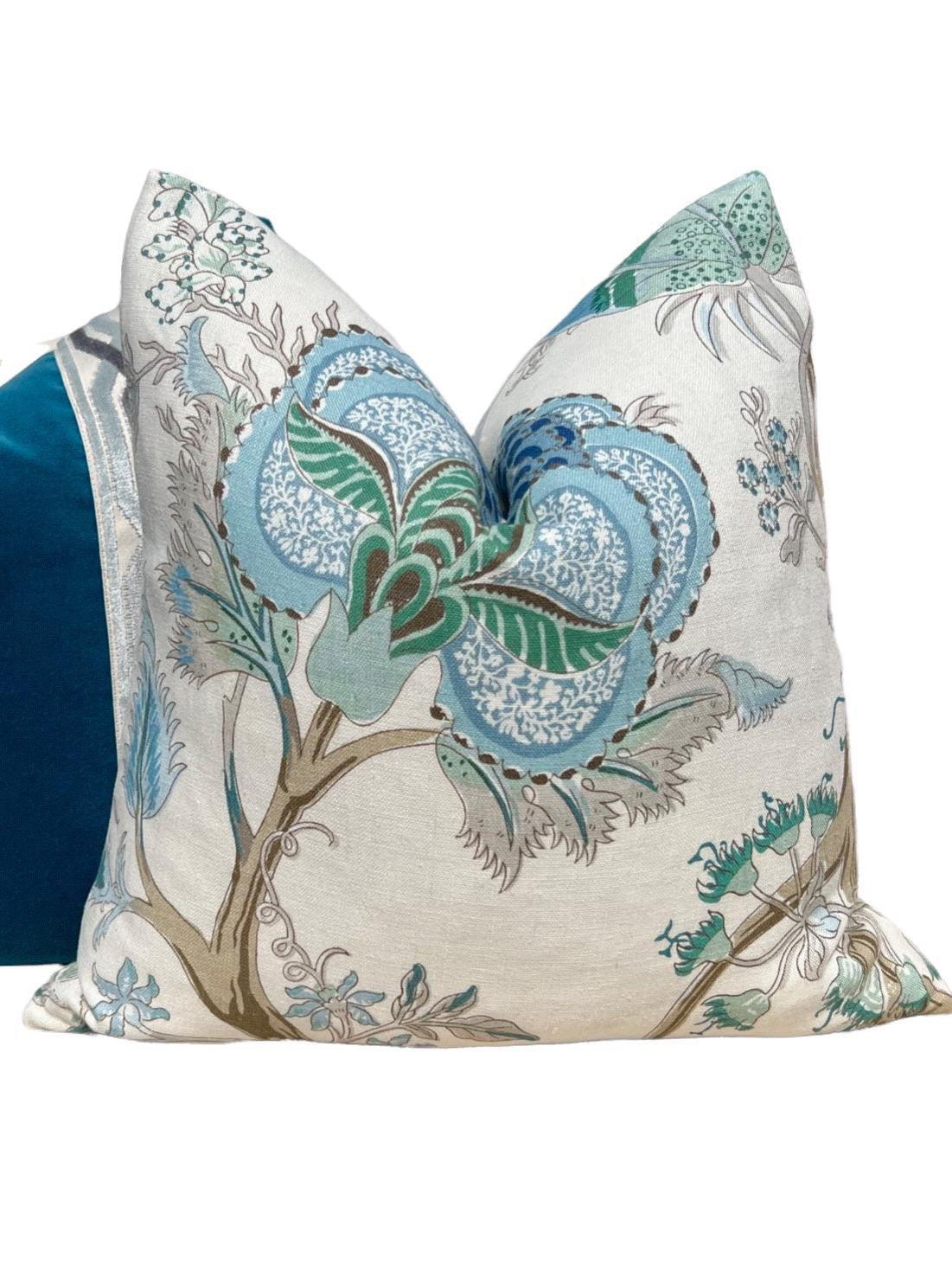 Schumacher Indian Arbre Pillow in Turquoise.