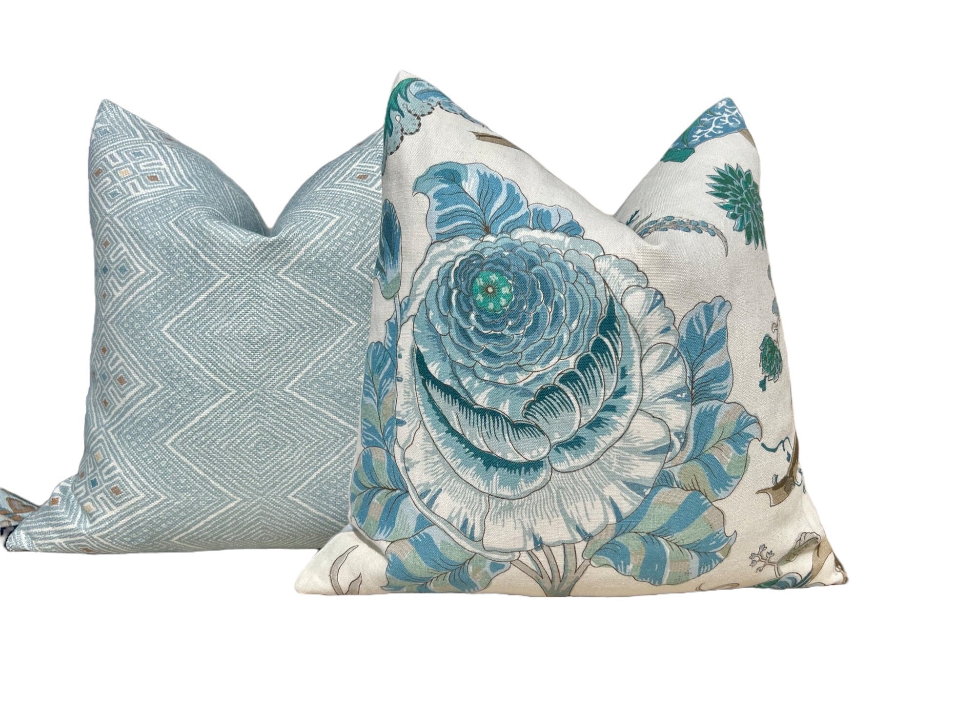 Schumacher Indian Arbre Pillow in Turquoise.